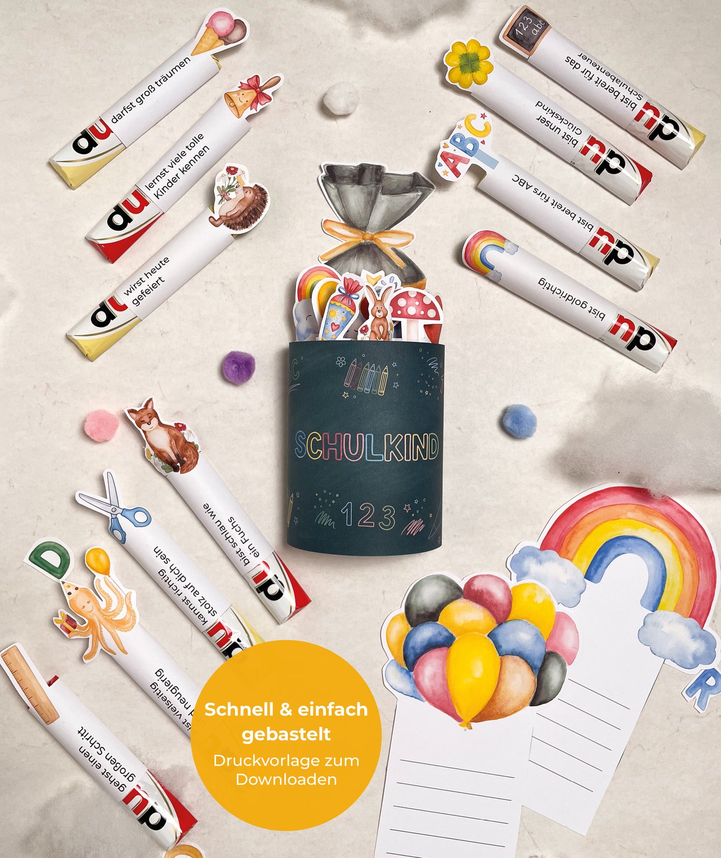 DIY-Geschenkbox zur Einschulung – Druckvorlage für Duplobox, Alphabet & Stundenplan