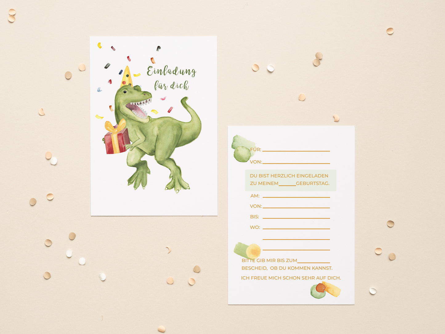 5er Set I T-Rex Einladungen