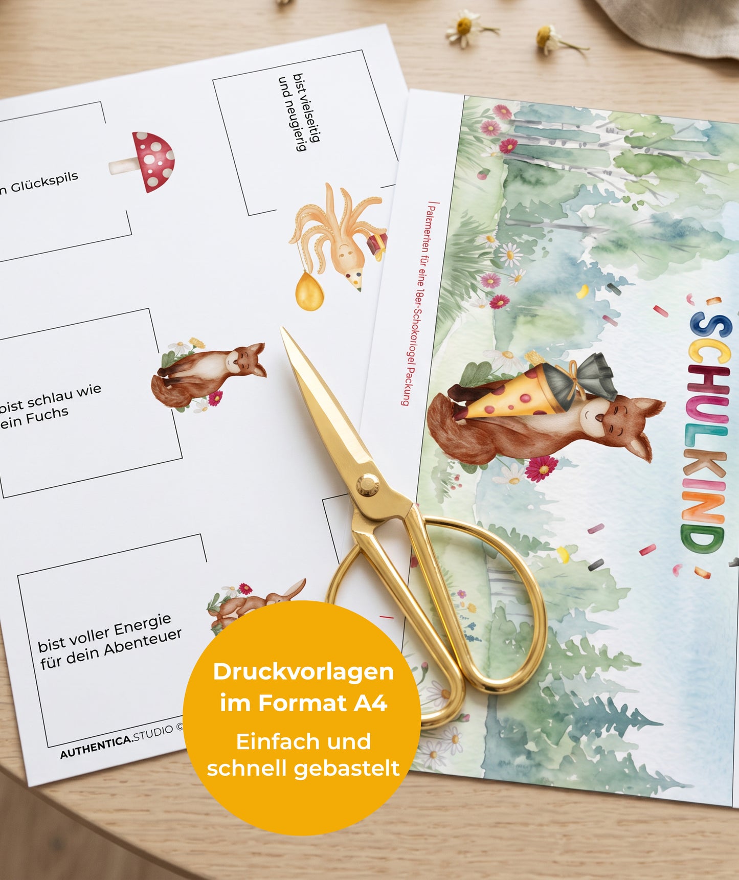 Geschenk zur Einschulung – DIY-Banderolen mit Fuchsmotiv zum Ausdrucken I Druckvorlage