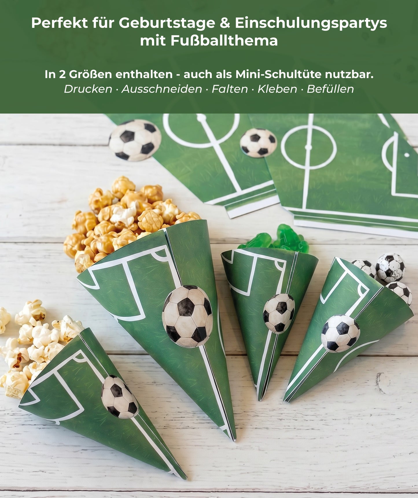 Fußballtüten zum Ausdrucken | Snacktüten & Mitgebseltüten für Fußballparty