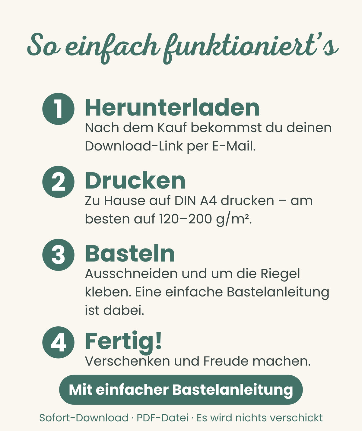 So einfach funktioniert's: Herunterladen, Drucken, Basteln, Fertig – mit einfacher Bastelanleitung