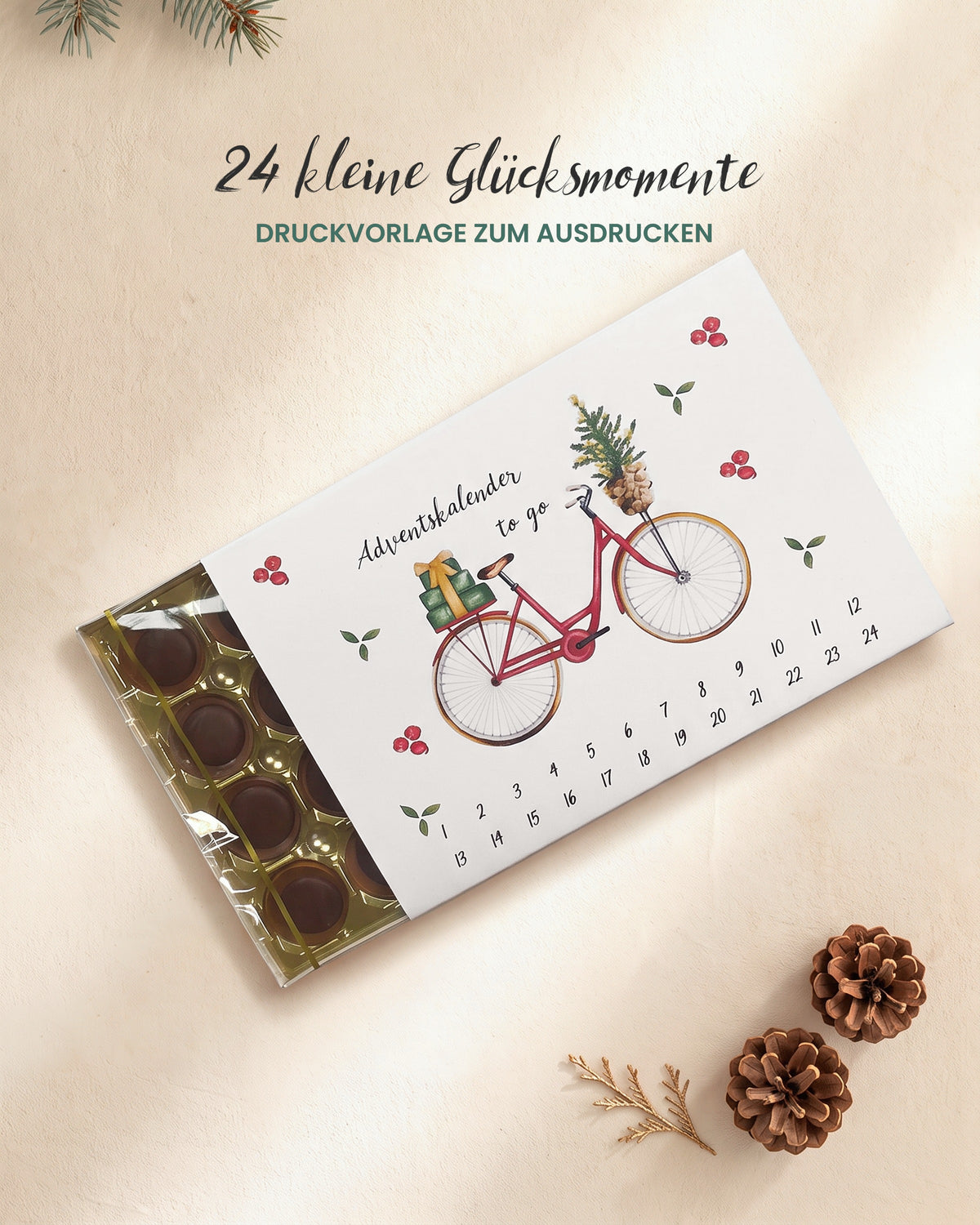 Adventskalender to go für Toffifee 24er – Banderole zum Ausdrucken, Fahrrad