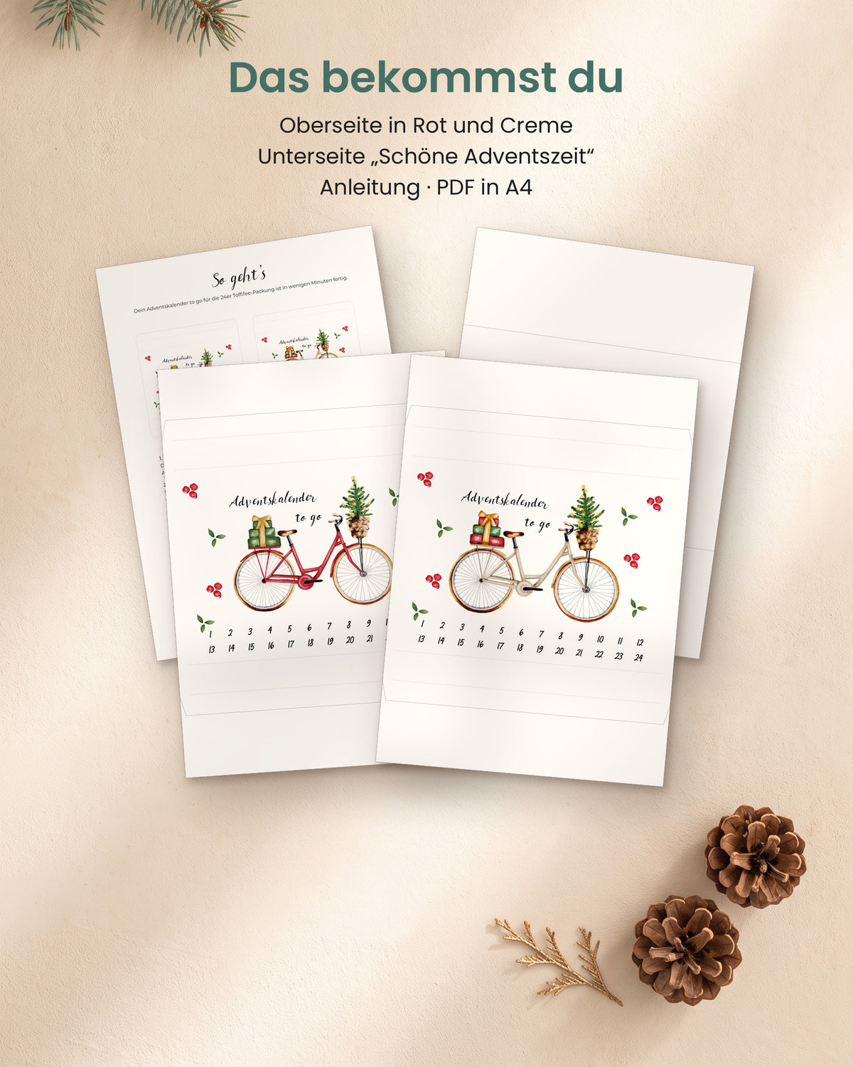 Adventskalender to go für Toffifee 24er – Banderole zum Ausdrucken, Fahrrad