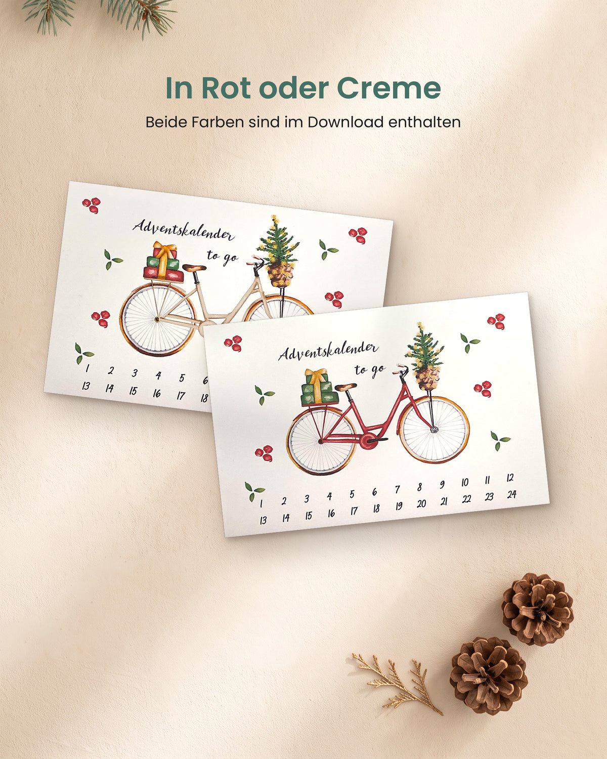 Adventskalender to go für Toffifee 24er – Banderole zum Ausdrucken, Fahrrad
