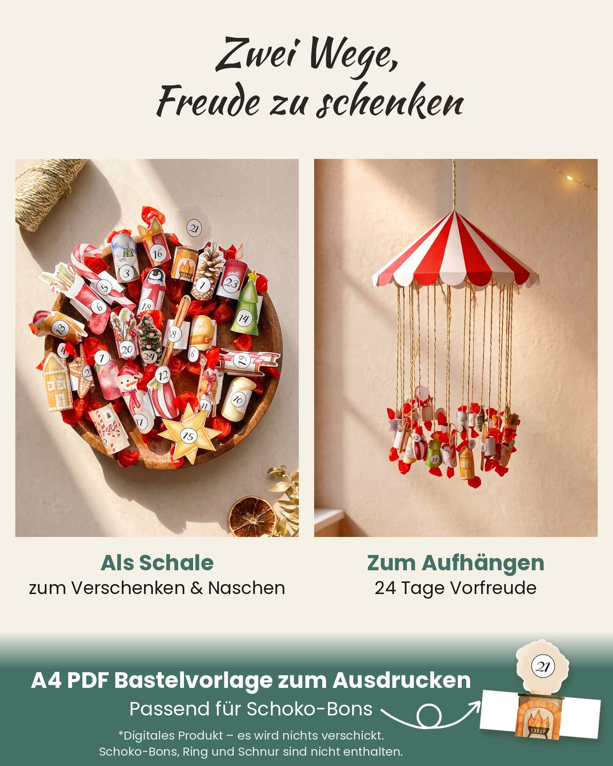 Zwei Varianten: Adventskalender als Schale oder zum Aufhängen
