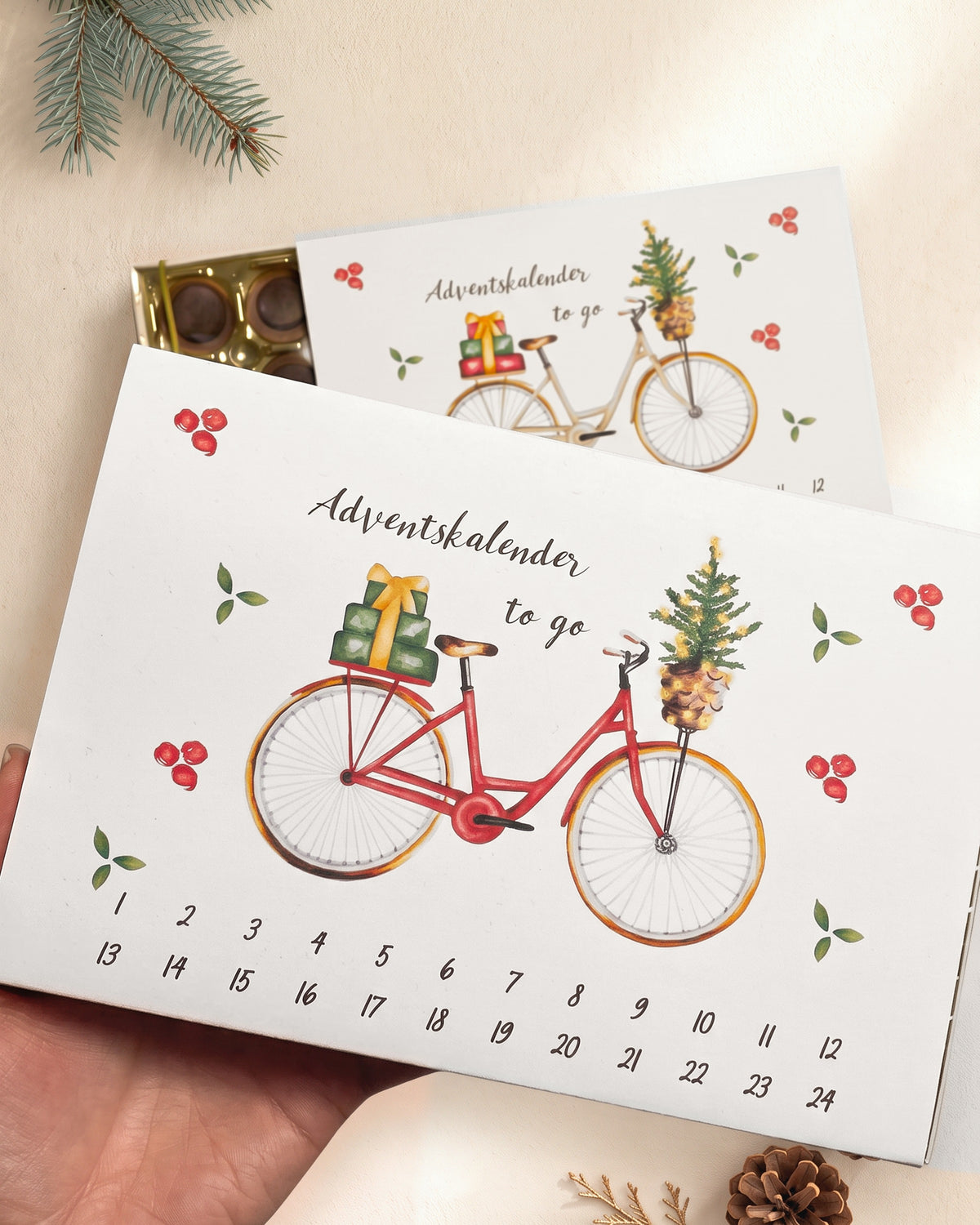 Adventskalender to go für Toffifee 24er – Banderole zum Ausdrucken, Fahrrad