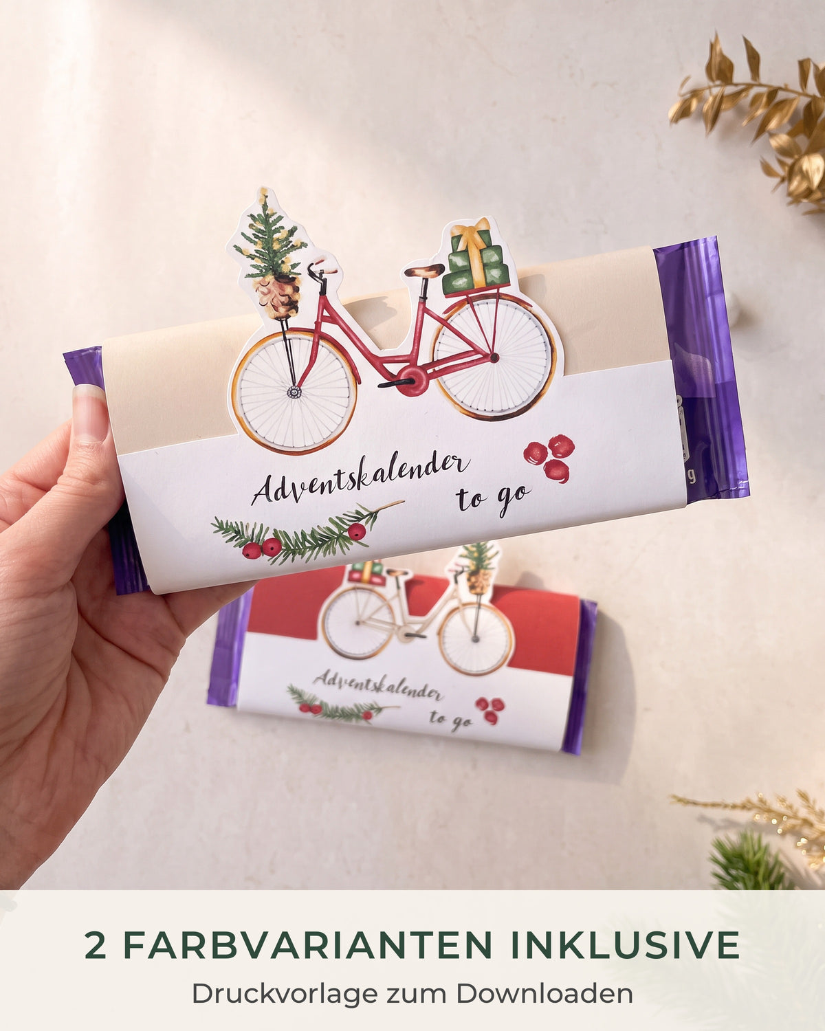 Adventskalender to go für Milka-Tafel – Banderole zum Ausdrucken, Fahrrad