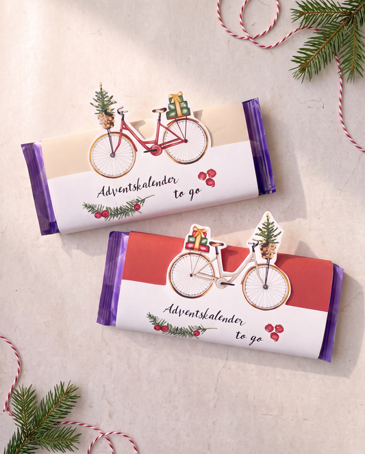 Adventskalender to go für Milka-Tafel – Banderole zum Ausdrucken, Fahrrad