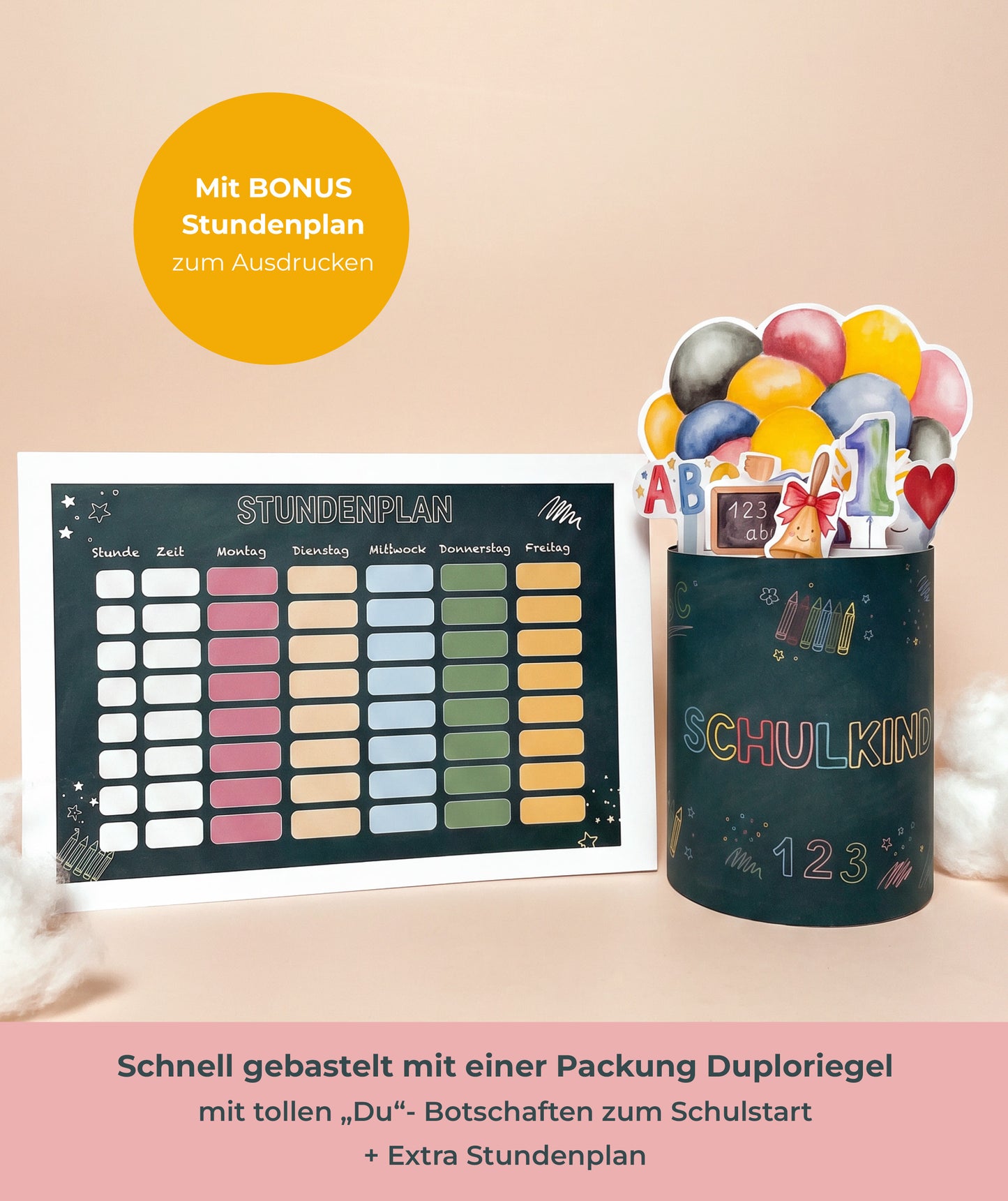 DIY-Geschenkbox zur Einschulung – Druckvorlage für Duplobox, Alphabet & Stundenplan