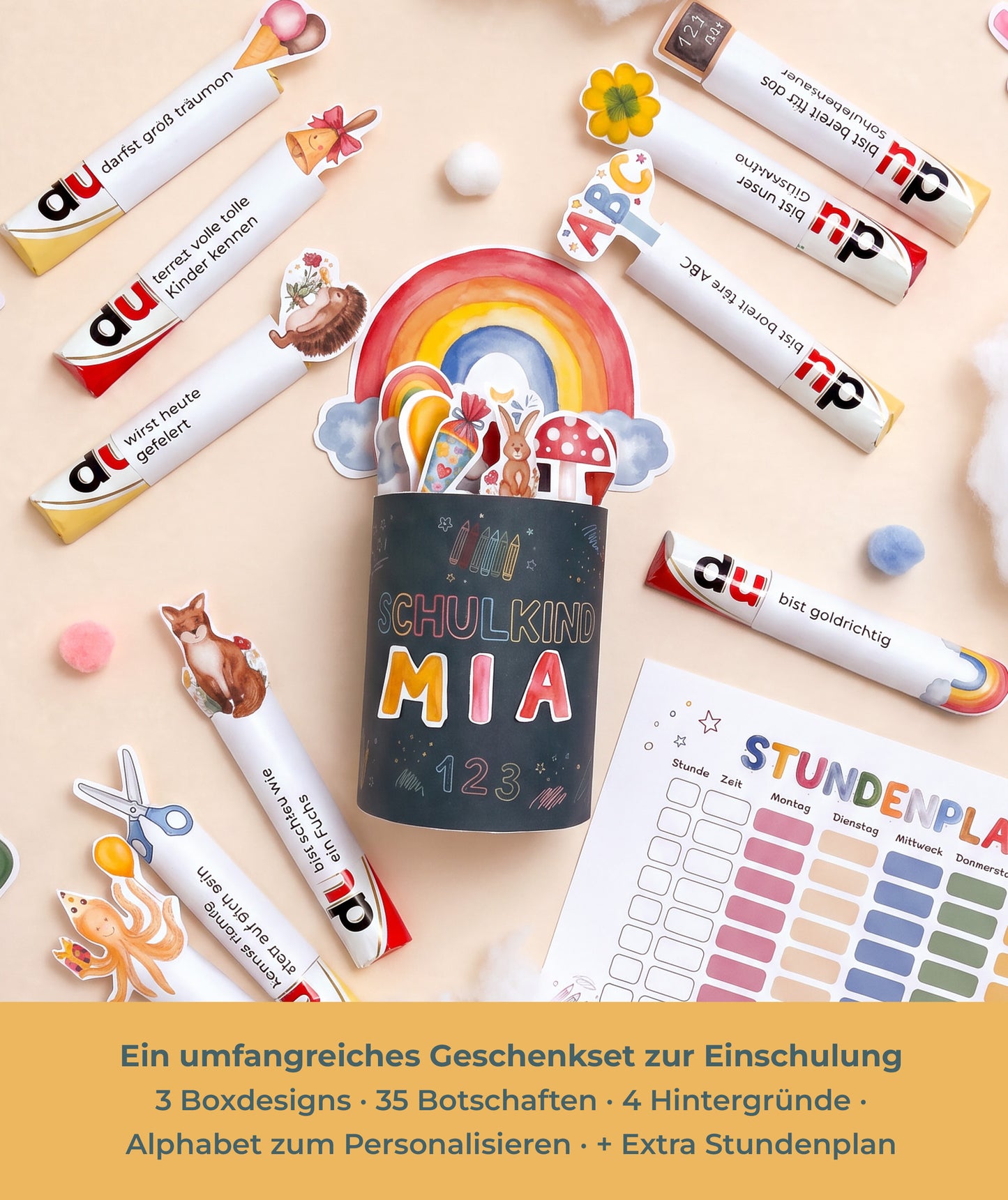 DIY-Geschenkbox zur Einschulung – Druckvorlage für Duplobox, Alphabet & Stundenplan