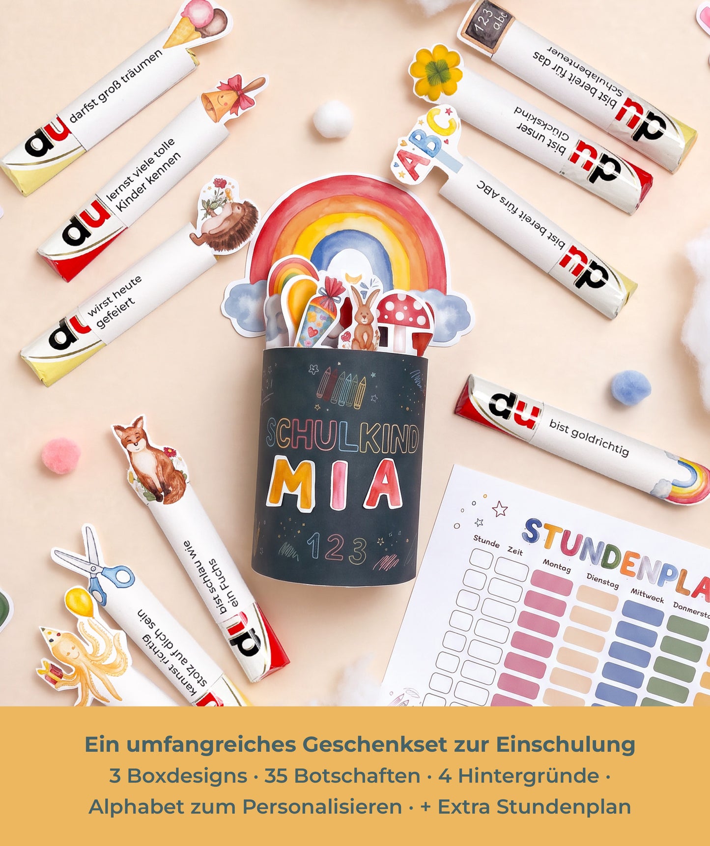 DIY-Geschenkbox zur Einschulung – Druckvorlage für Duplobox, Alphabet & Stundenplan