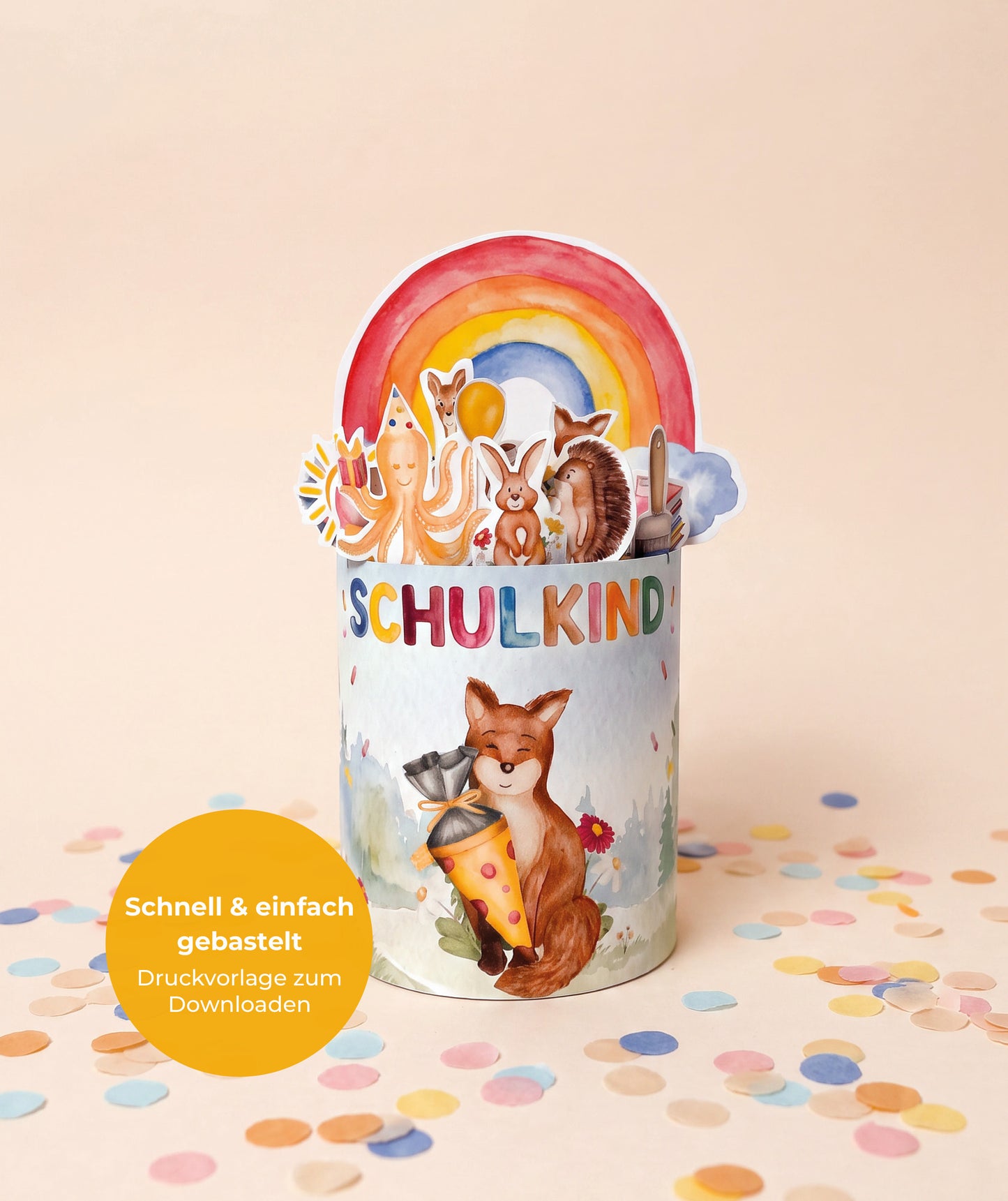Komplettset zur Einschulung – Geschenkbox, Gästebuch & Stundenpläne mit Fuchs und Hase
