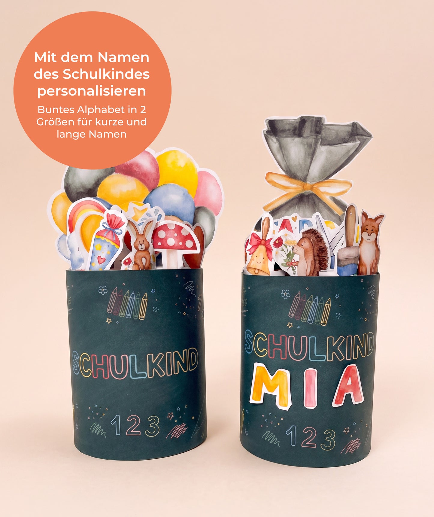 Komplettset zur Einschulung – Geschenkbox, Gästebuch & Stundenpläne mit Fuchs und Hase