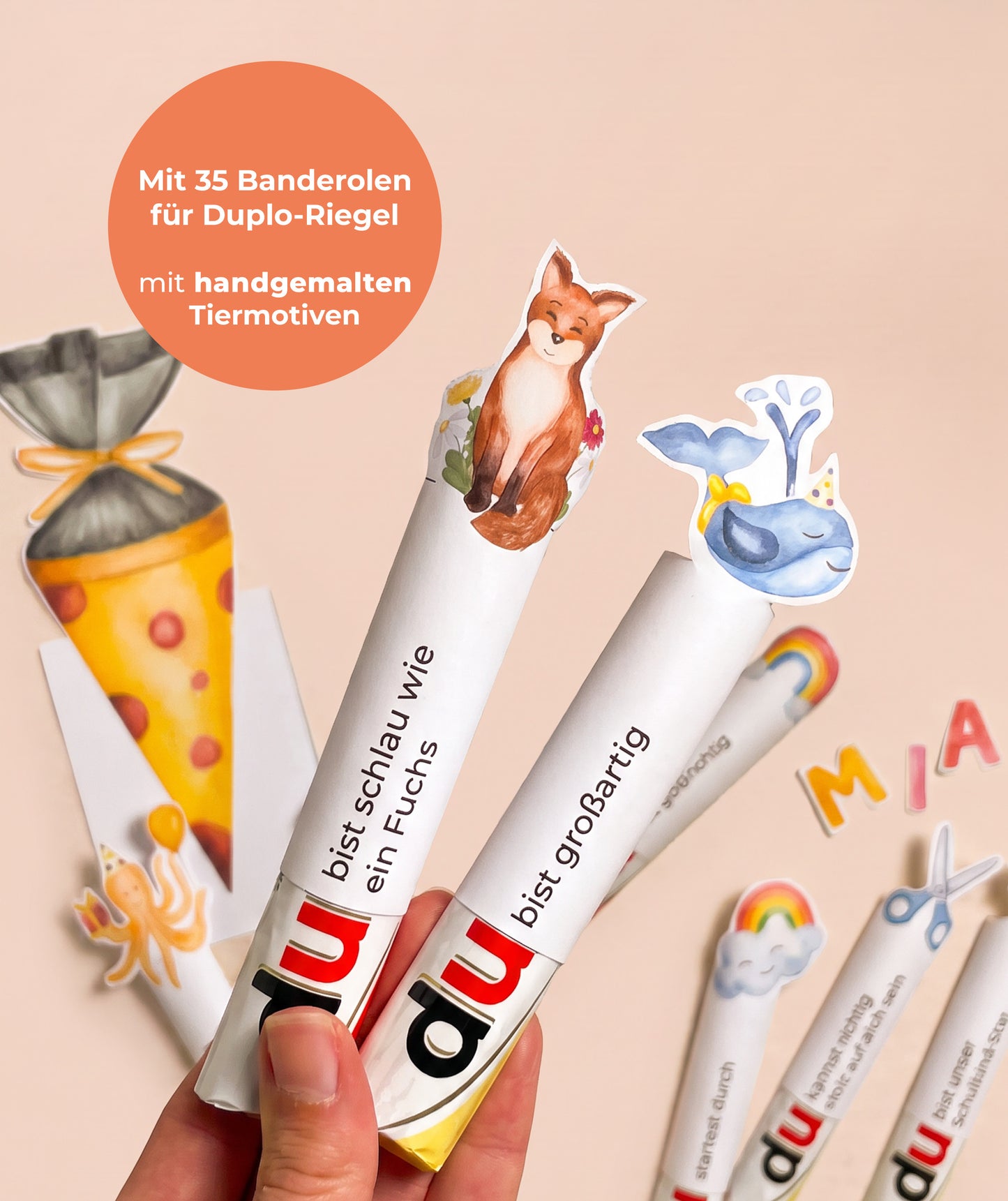Komplettset zur Einschulung – Geschenkbox, Gästebuch & Stundenpläne mit Fuchs und Hase