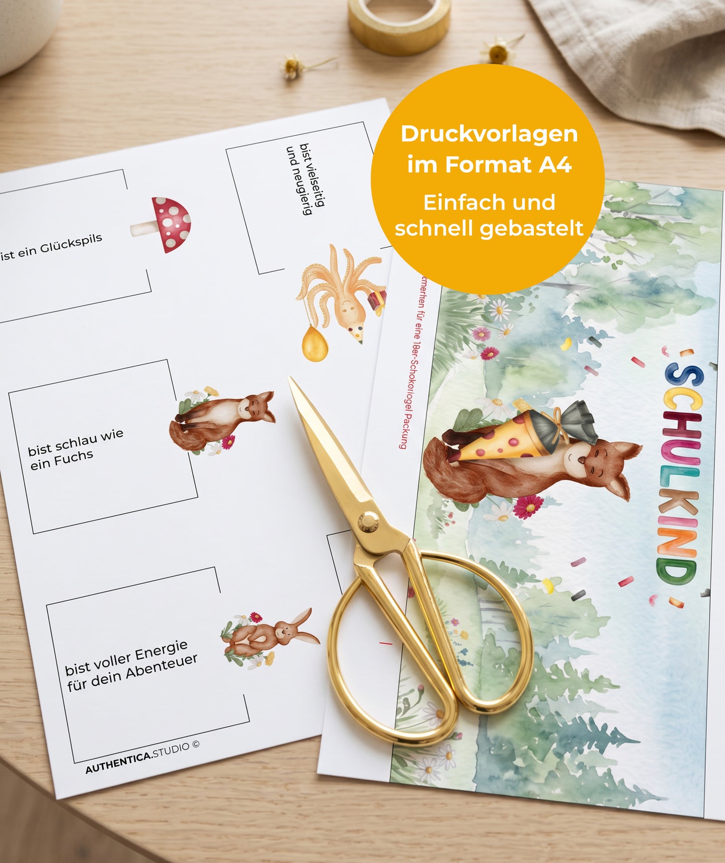 Komplettset zur Einschulung – Geschenkbox, Gästebuch & Stundenpläne mit Fuchs und Hase