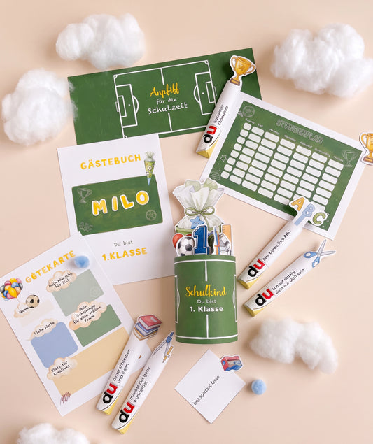 Großes Fußball-Bundle zur Einschulung – Geschenkbox, Gästebuch & Stundenpläne