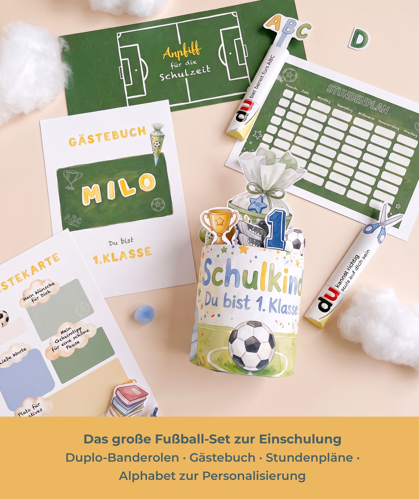 Großes Fußball-Bundle zur Einschulung – Geschenkbox, Gästebuch & Stundenpläne
