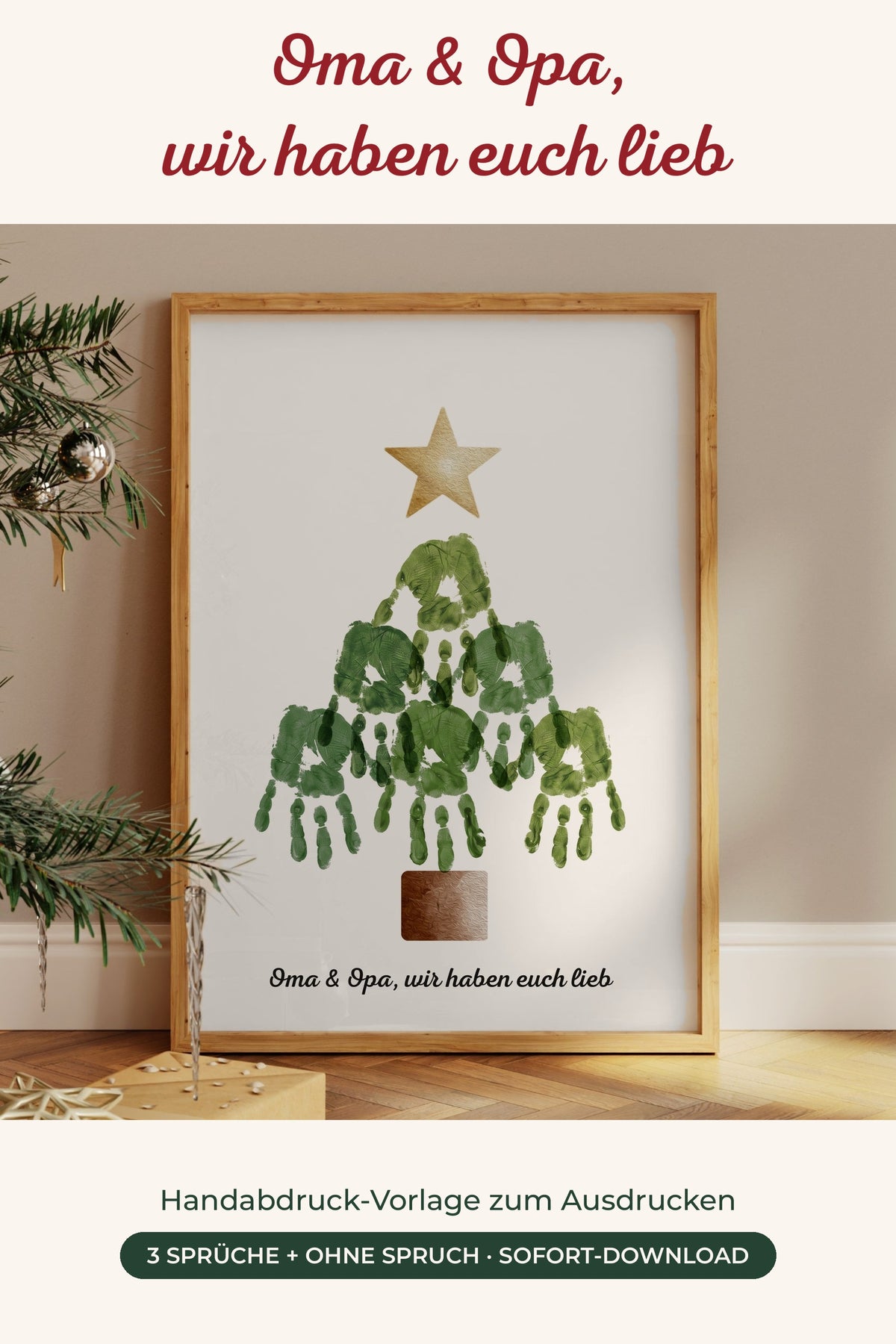 Handabdruck Tannenbaum – Oma & Opa, wir haben euch lieb
