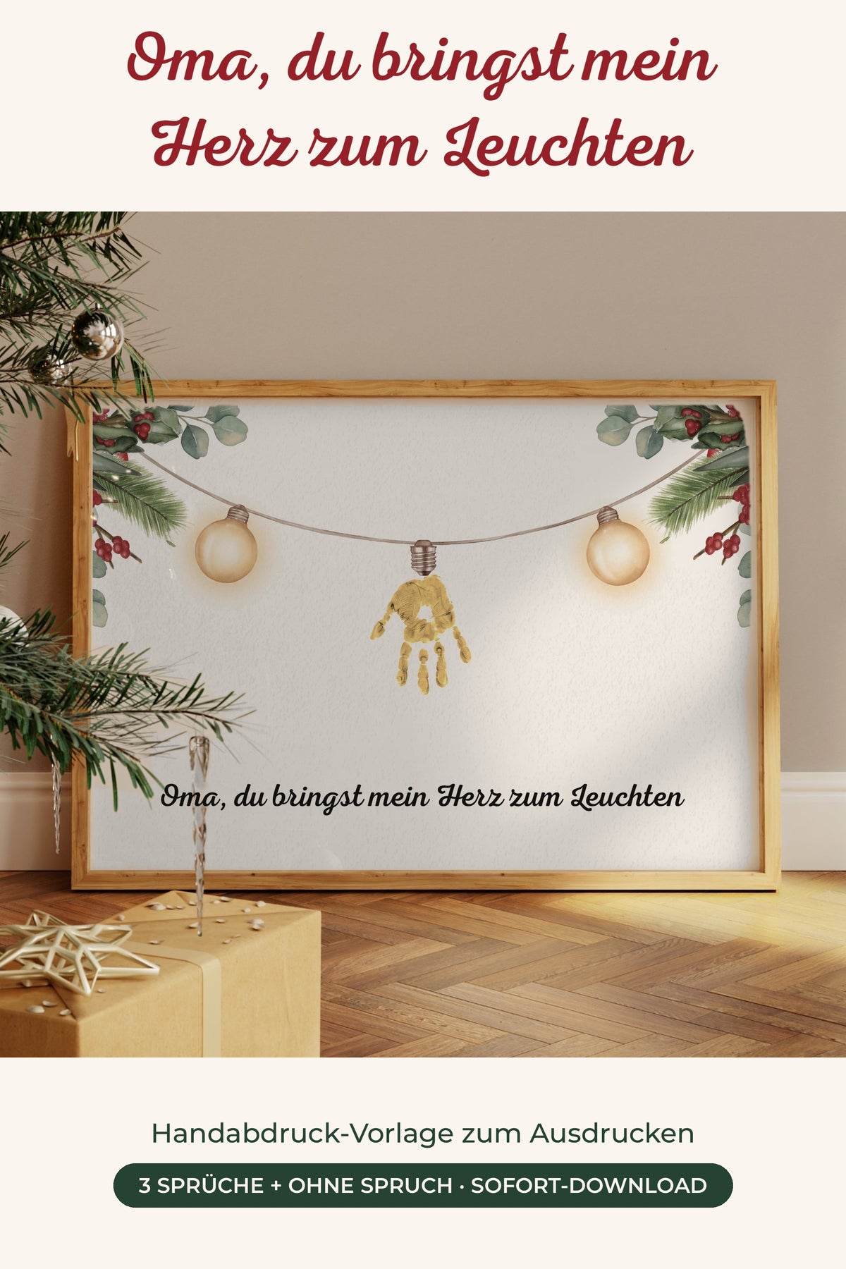 Handabdruck Lichterkette – Oma, du bringst mein Herz zum Leuchten