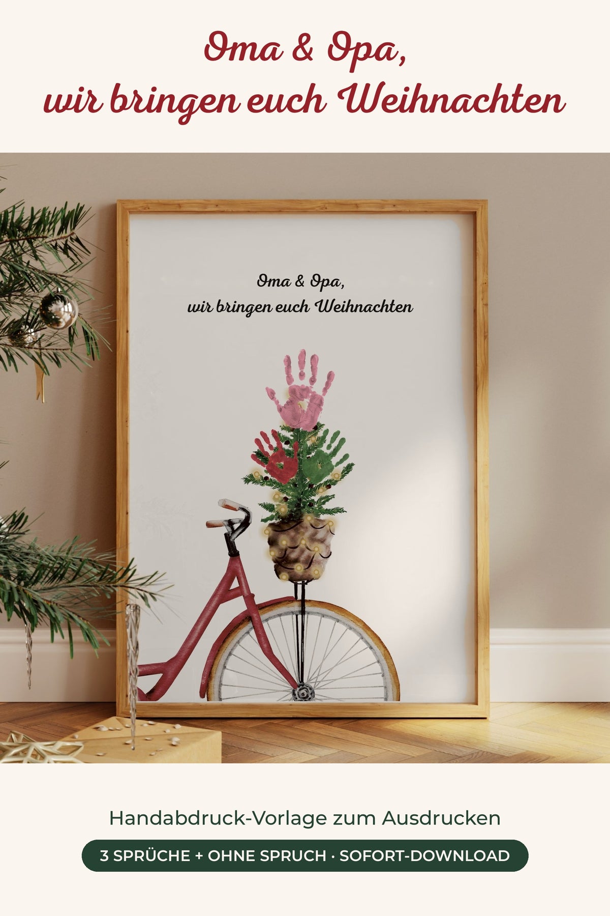 Handabdruck Fahrrad – Oma & Opa, wir bringen euch Weihnachten