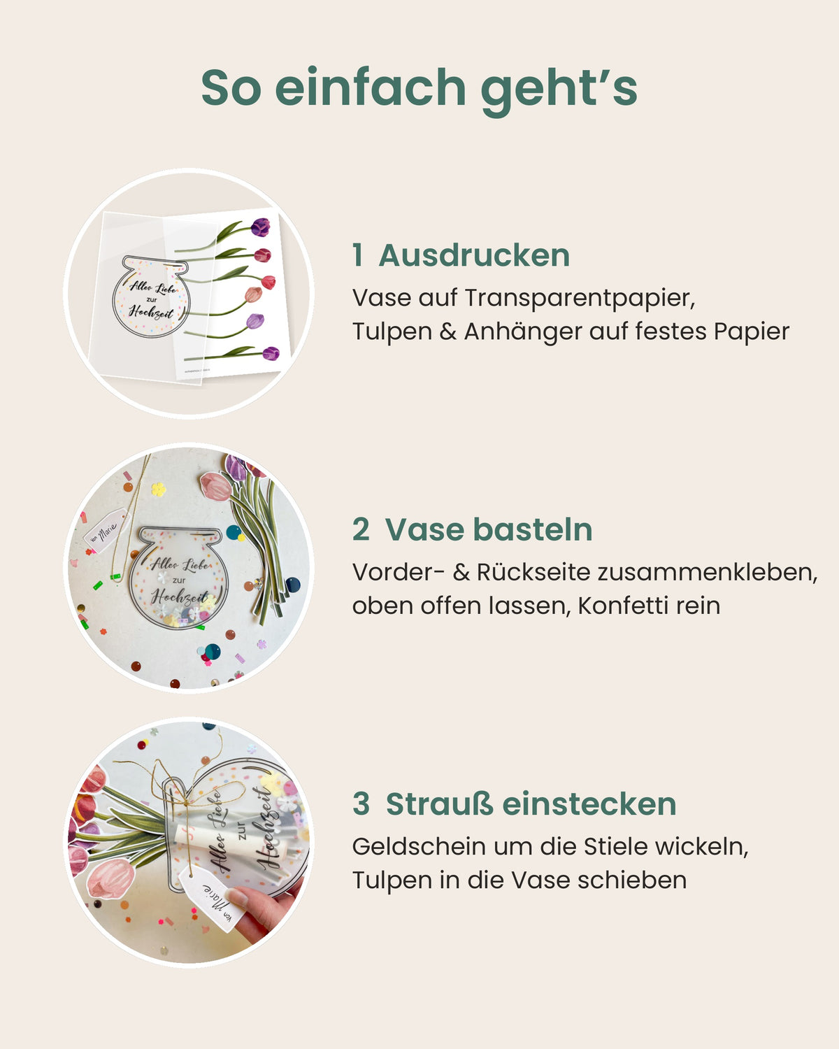 Geldgeschenk Hochzeit zum Ausdrucken – Vase mit Tulpen