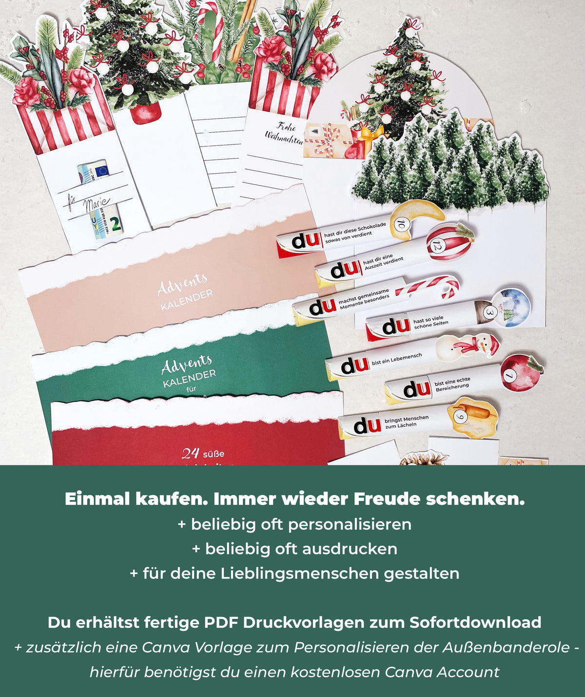 Personalisierbarer Adventskalender zum Ausdrucken