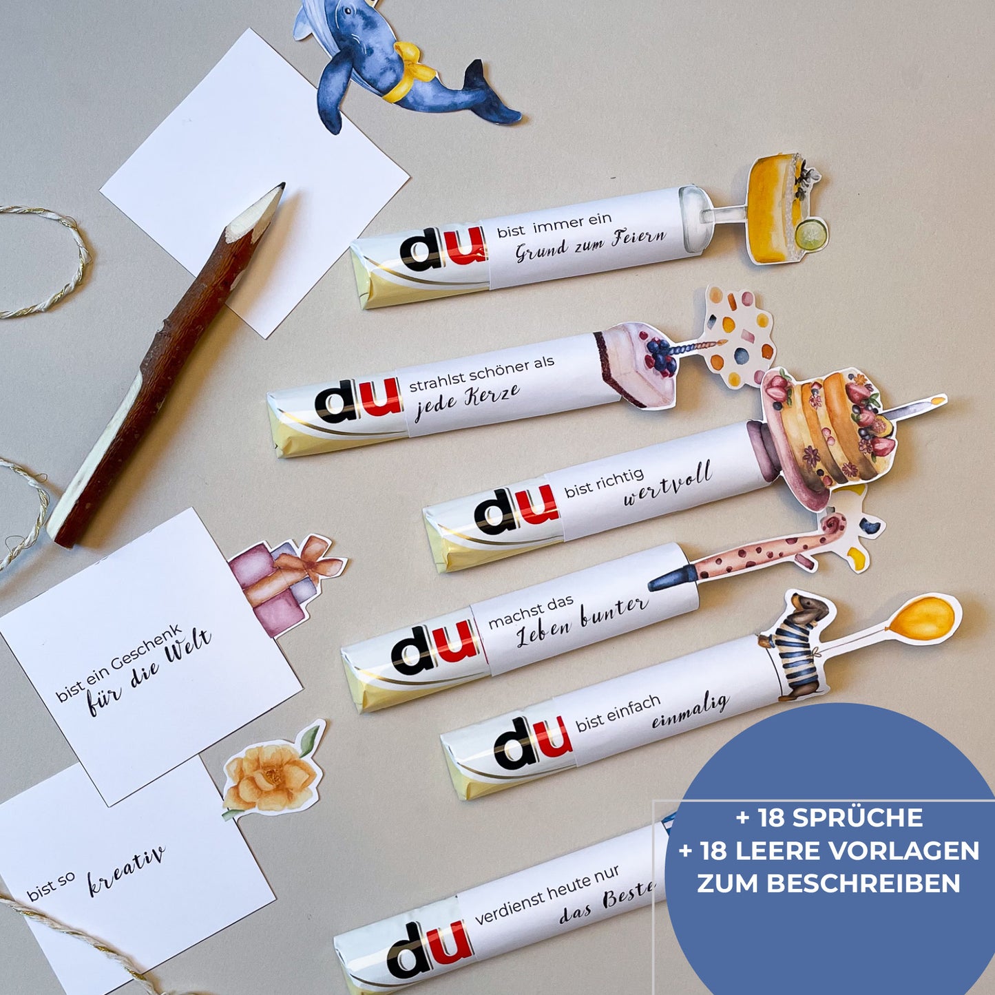 Geburtstags-Banderolen mit Dackelmotiv – passend für Duplo-Riegel
