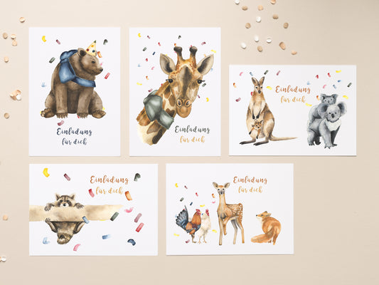 5er Set I Tierische Einladungen