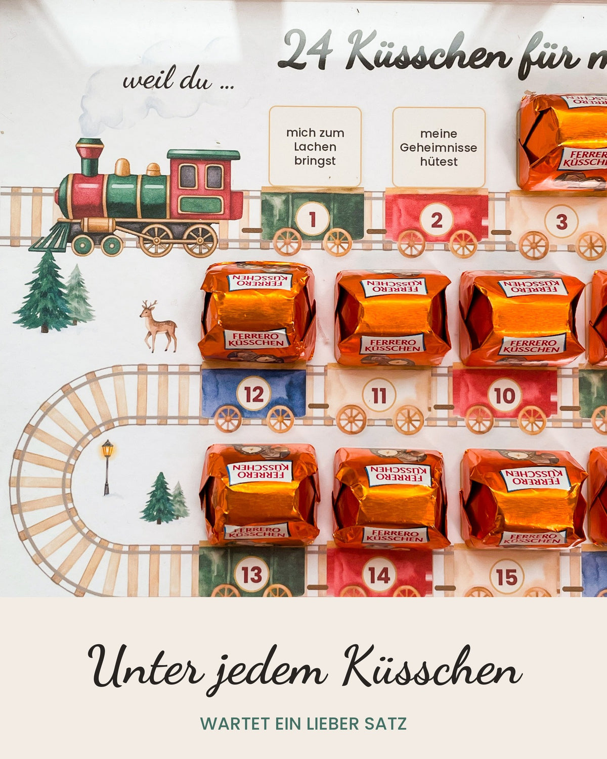 Detail: unter jedem Küsschen ein lieber Satz