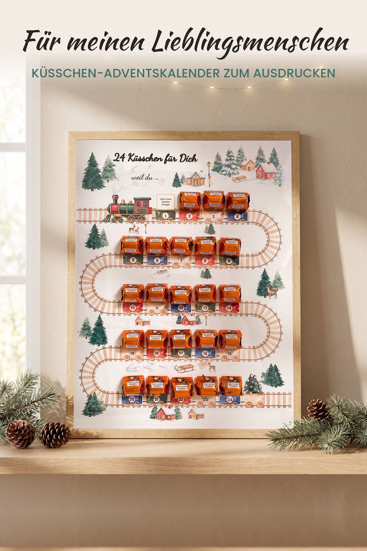 Küsschen Adventskalender „Für Dich“ im Bilderrahmen zum Ausdrucken