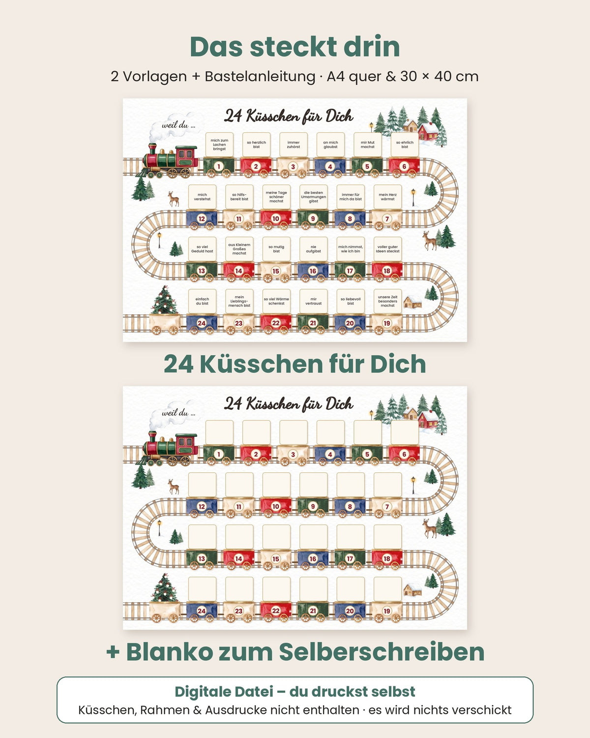 Das steckt drin: Druckvorlage, Blanko-Version und Anleitung