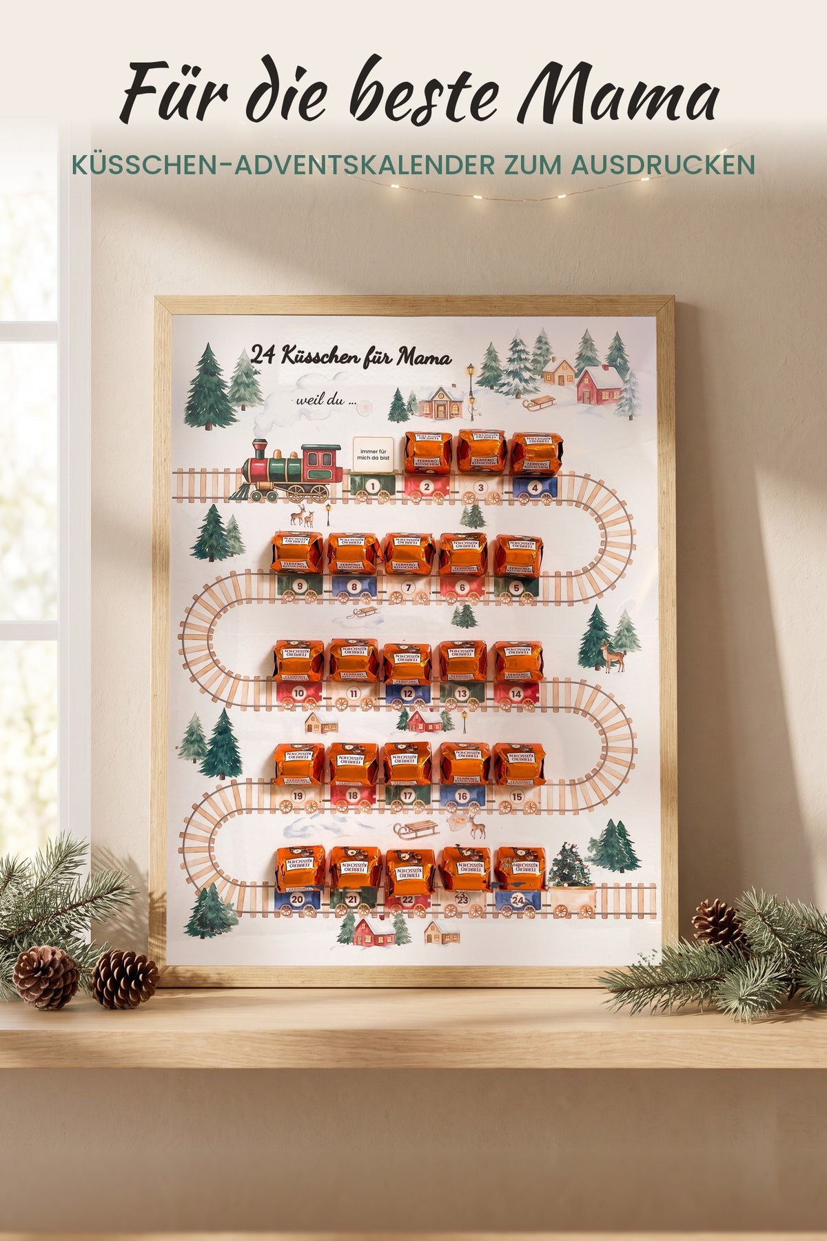 Küsschen Adventskalender für Mama im Bilderrahmen zum Ausdrucken