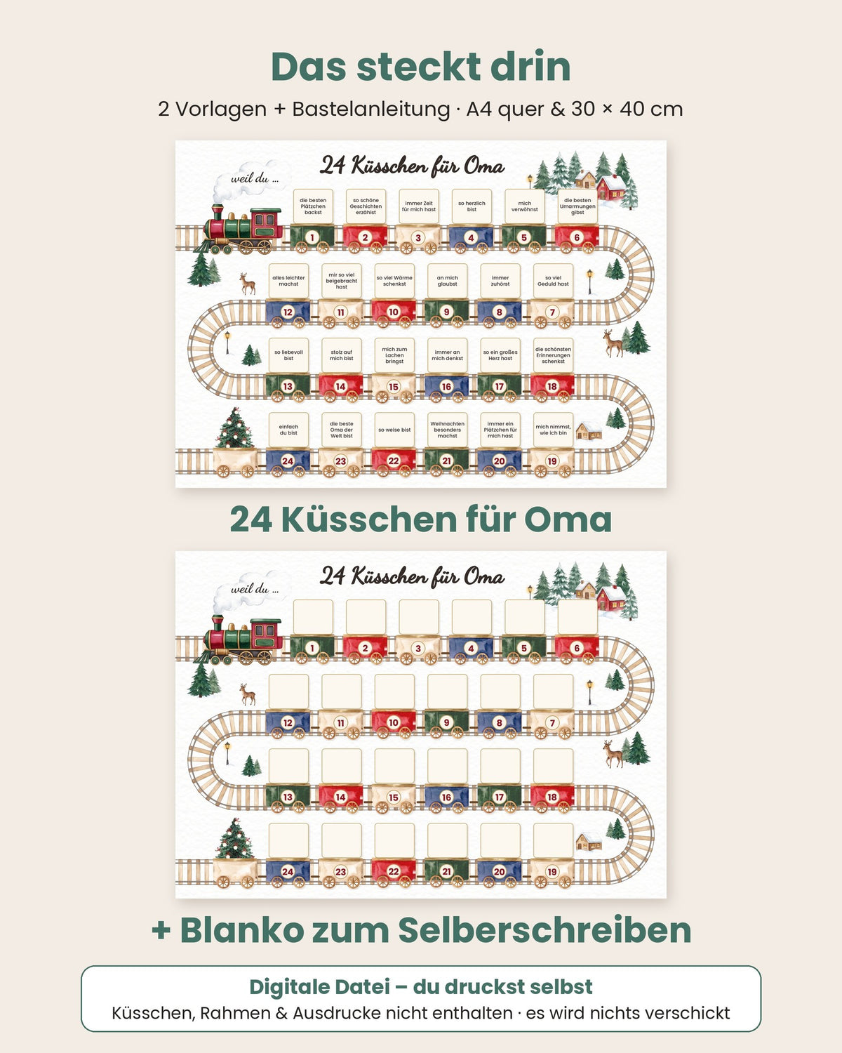 Das steckt drin: Druckvorlage, Blanko-Version und Anleitung