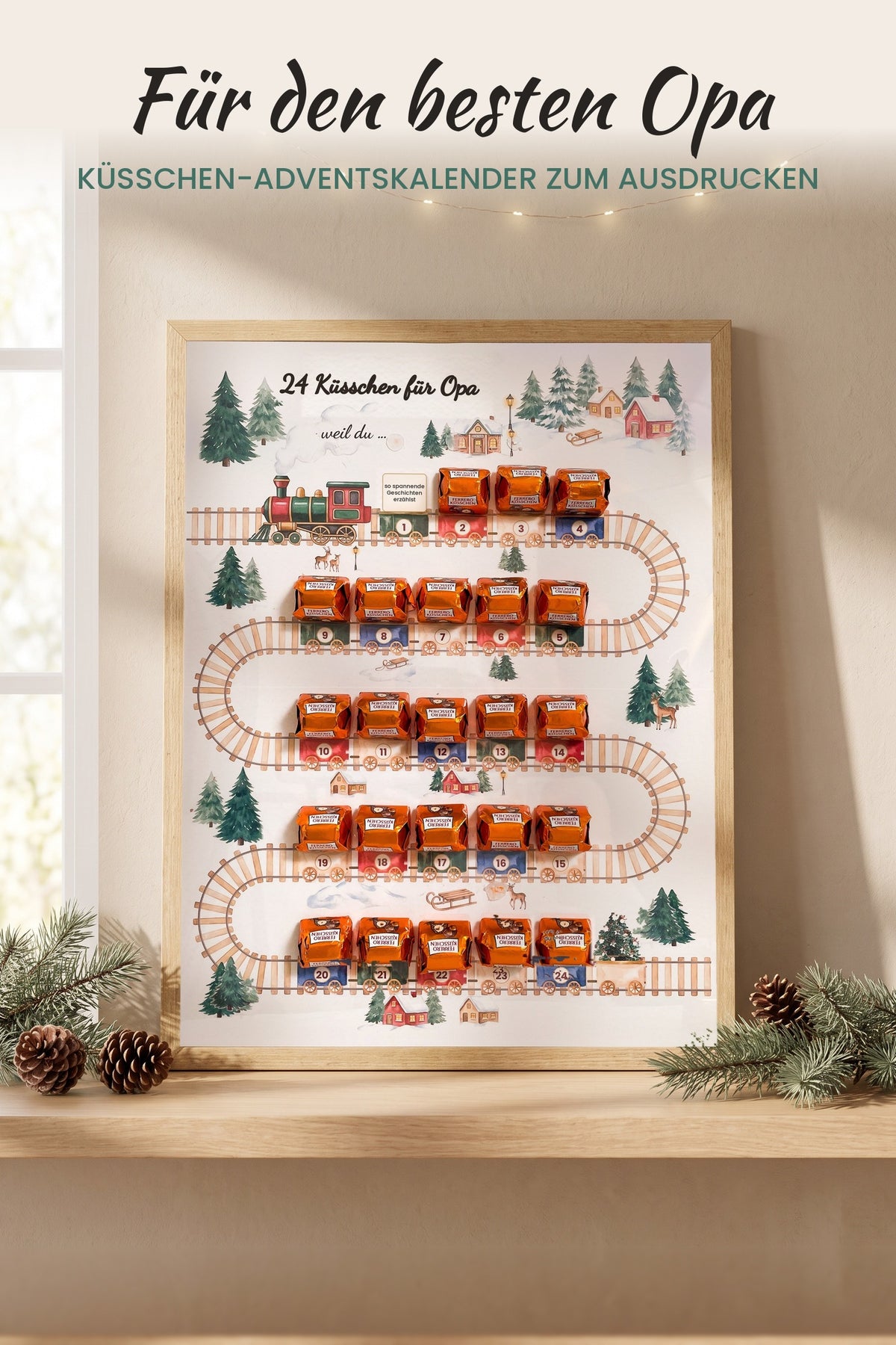 Küsschen Adventskalender für Opa im Bilderrahmen zum Ausdrucken