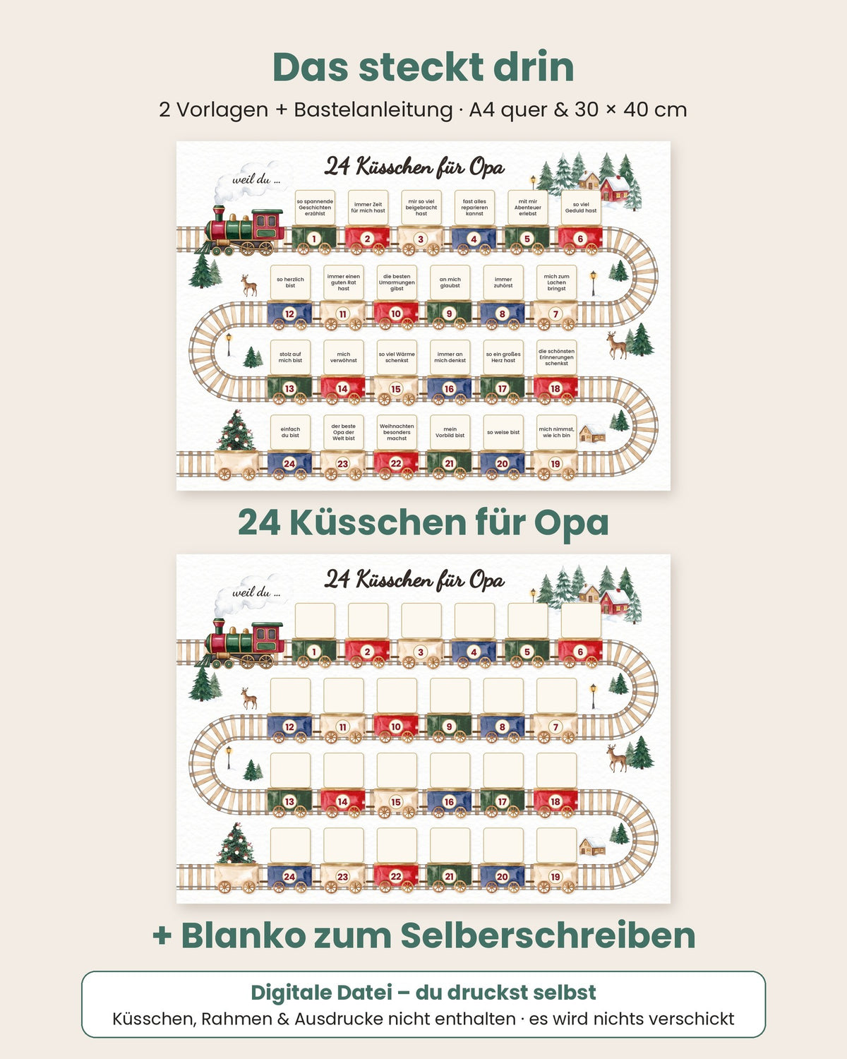 Das steckt drin: Druckvorlage, Blanko-Version und Anleitung