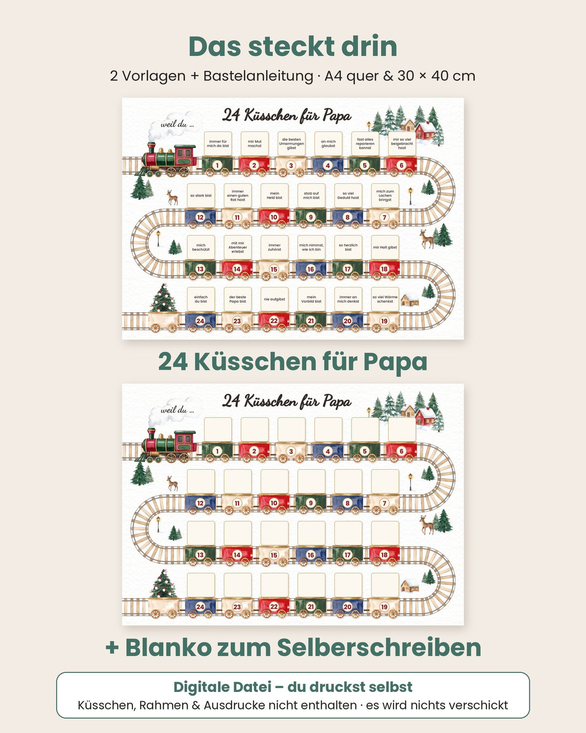 Das steckt drin: Druckvorlage, Blanko-Version und Anleitung