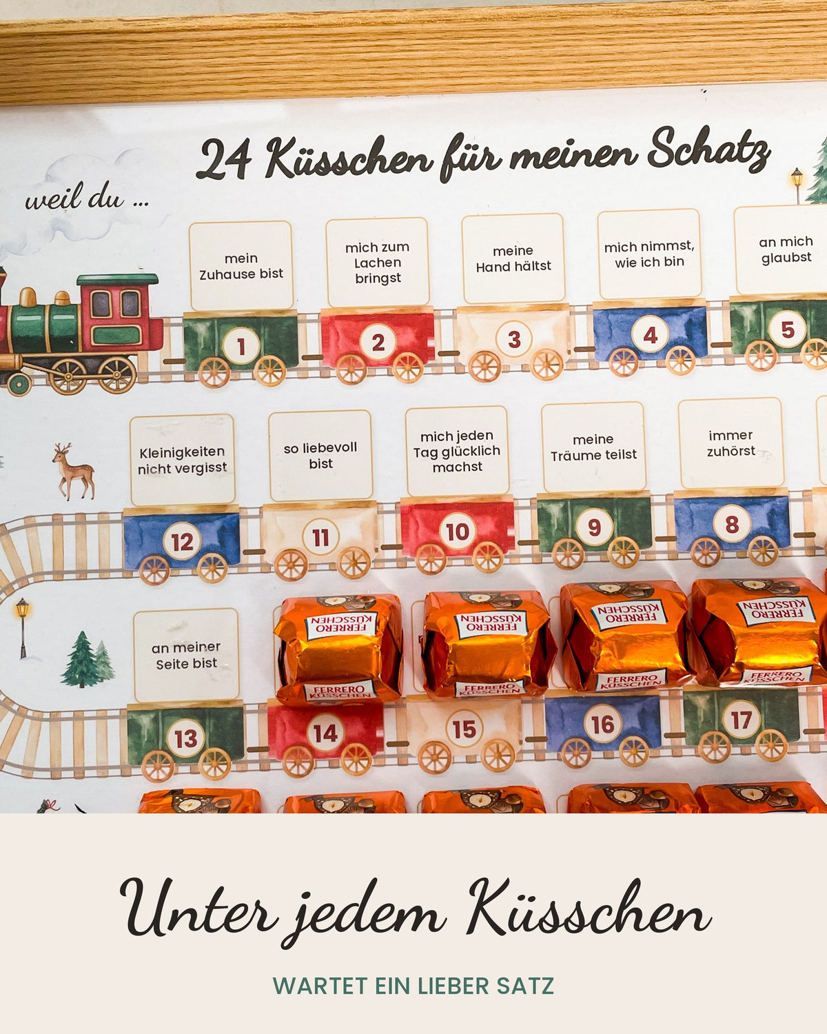 Detail: unter jedem Küsschen ein lieber Satz