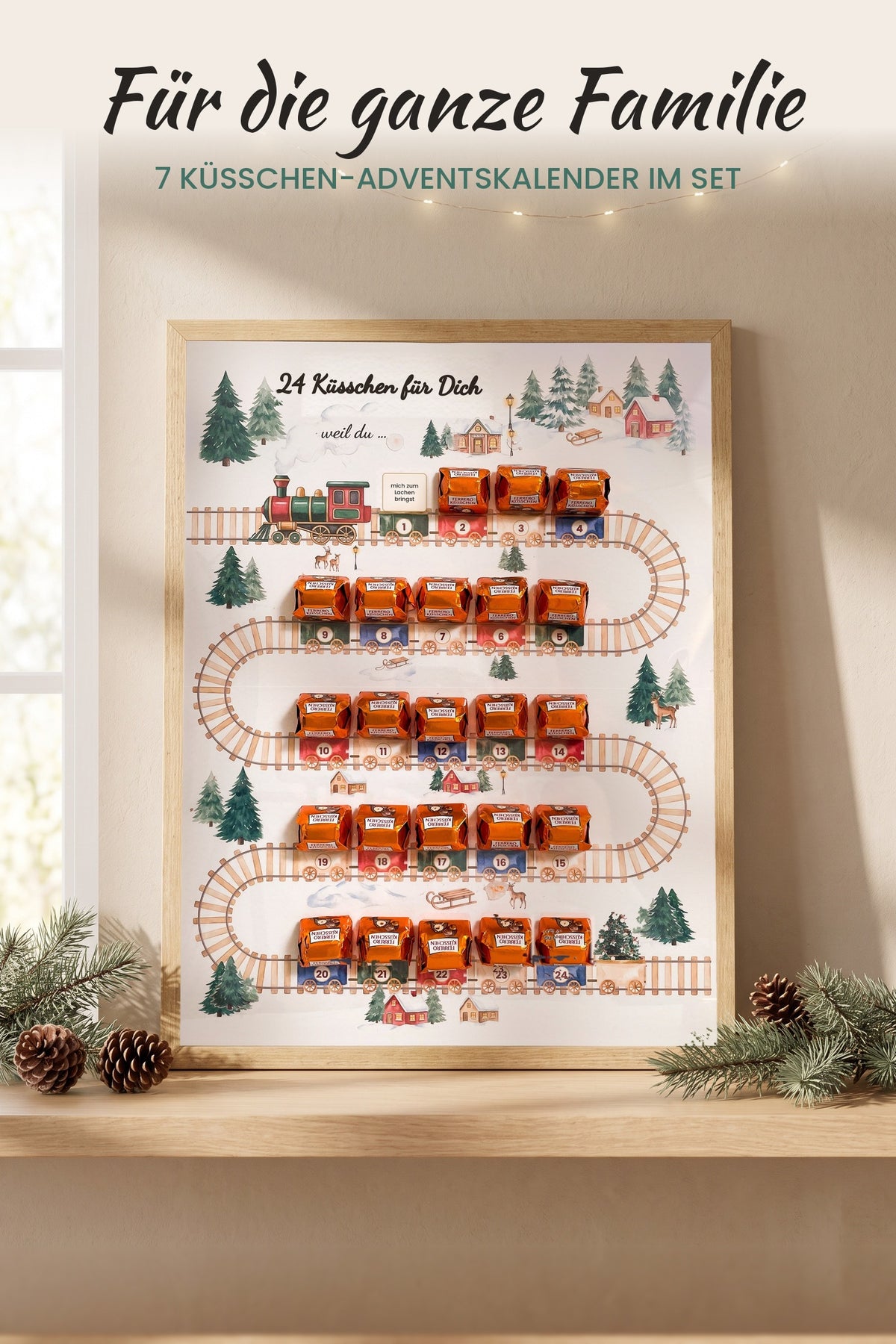Küsschen Adventskalender im Bilderrahmen – Set für die ganze Familie zum Ausdrucken