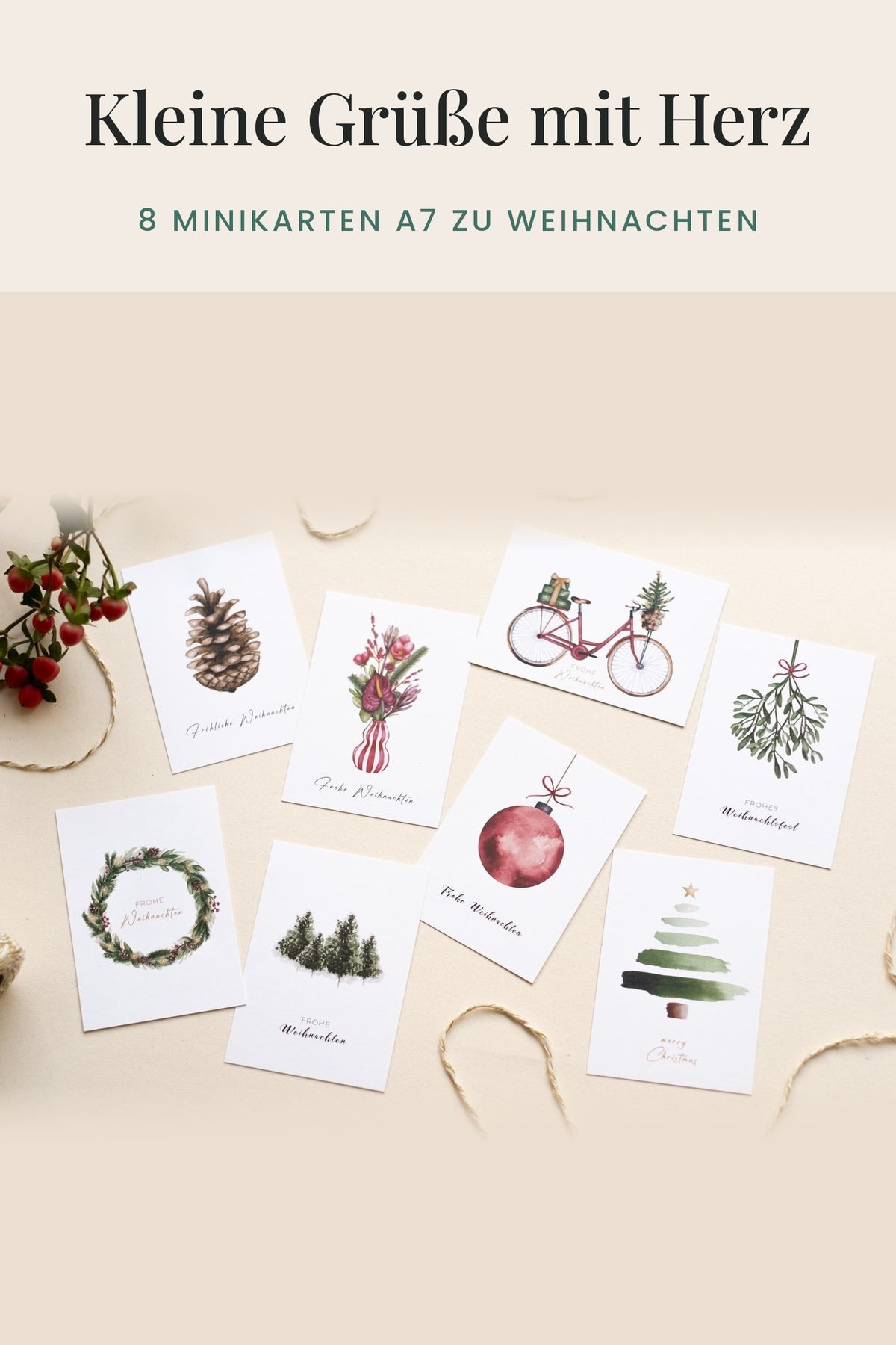 Kleine Grüße mit Herz – 8 Minikarten A7 zu Weihnachten
