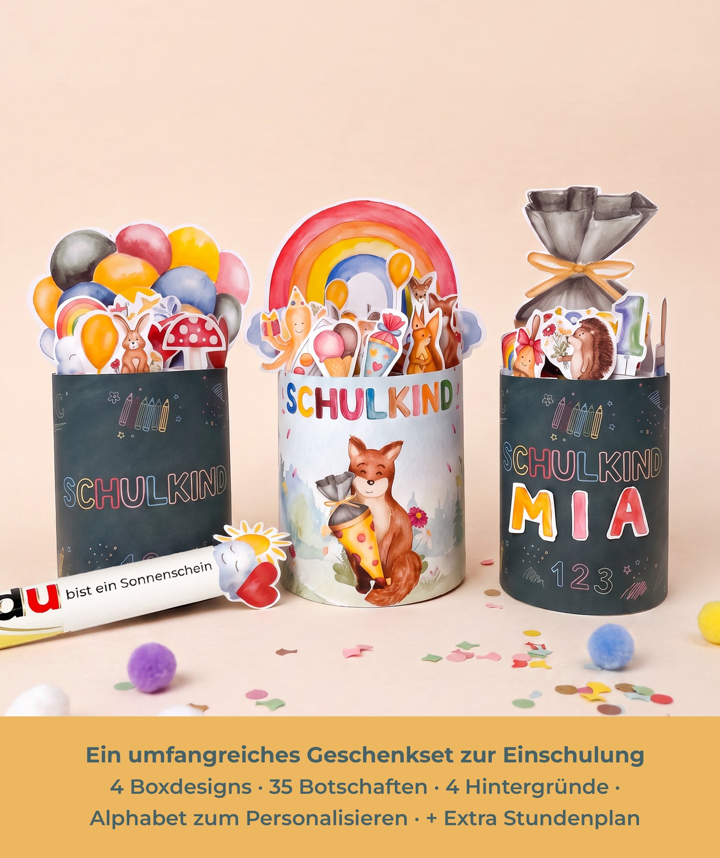 3er Set - Geschenk zur Einschulung – DIY-Banderolen, Alphabet & Stundenplan zum Ausdrucken (Kopie)