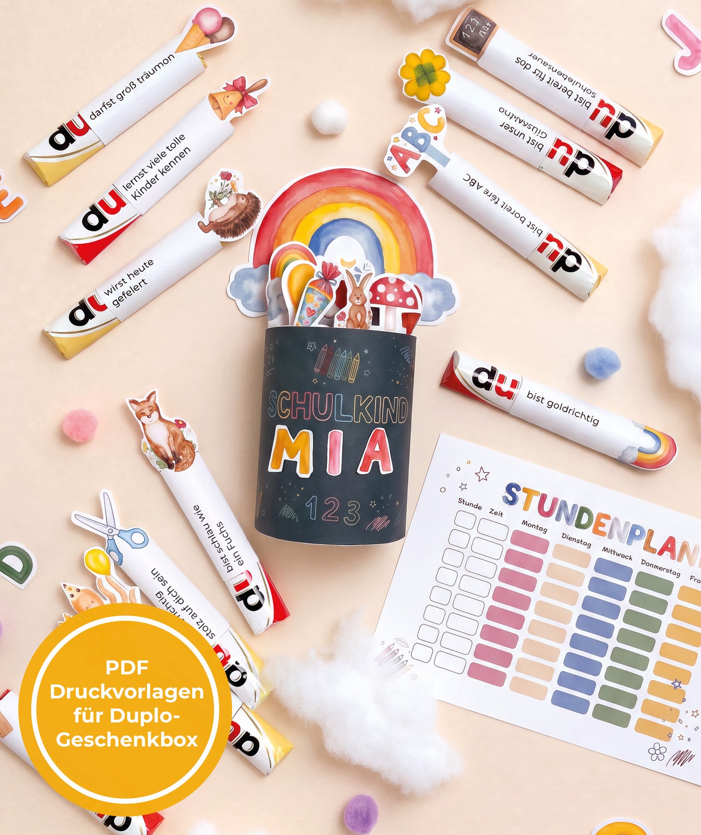 3er Set - Geschenk zur Einschulung – DIY-Banderolen, Alphabet & Stundenplan zum Ausdrucken (Kopie)