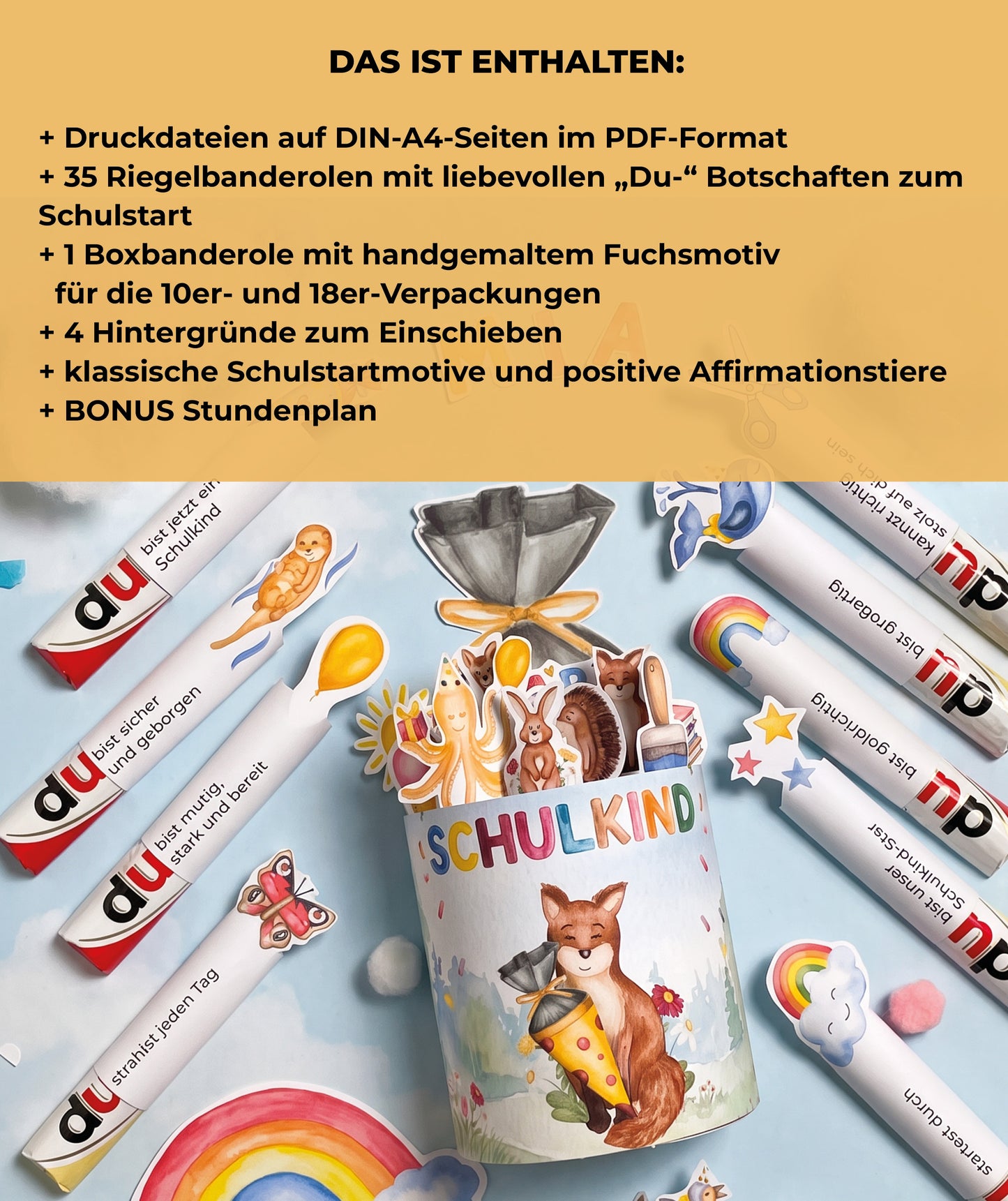 Geschenk zur Einschulung – DIY-Banderolen mit Fuchsmotiv zum Ausdrucken