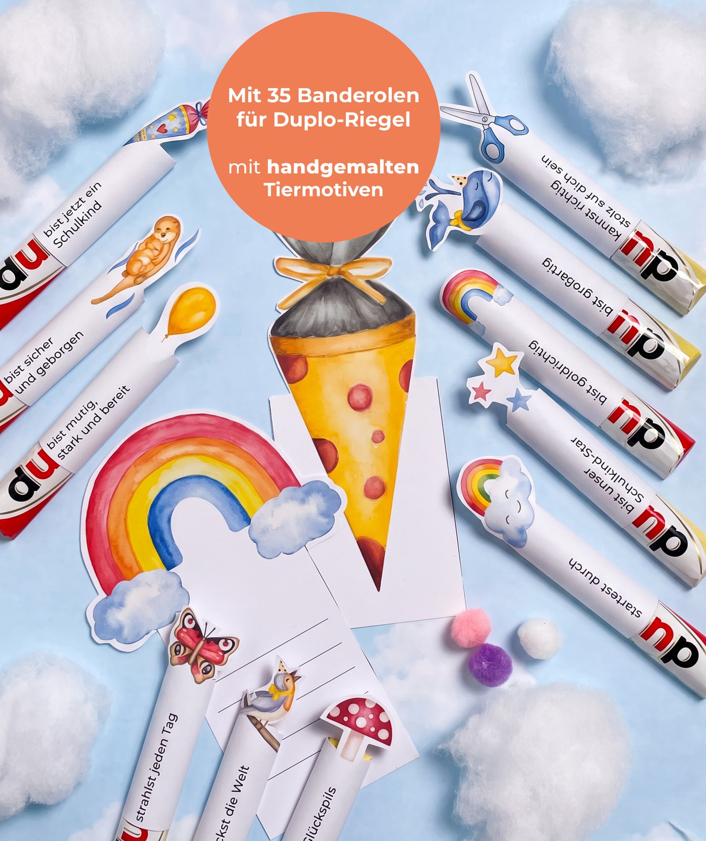 3er Set - Geschenk zur Einschulung – DIY-Banderolen, Alphabet & Stundenplan zum Ausdrucken