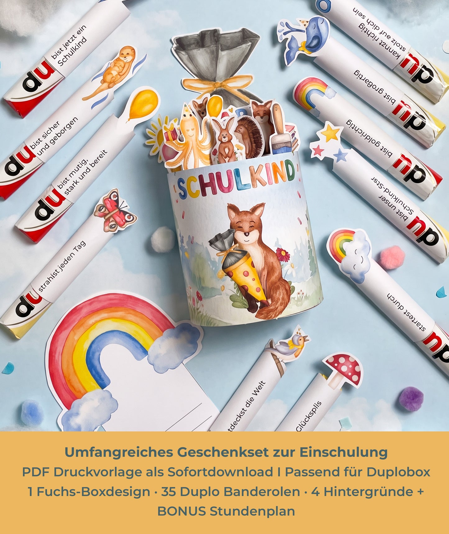 Geschenk zur Einschulung – DIY-Banderolen mit Fuchsmotiv zum Ausdrucken