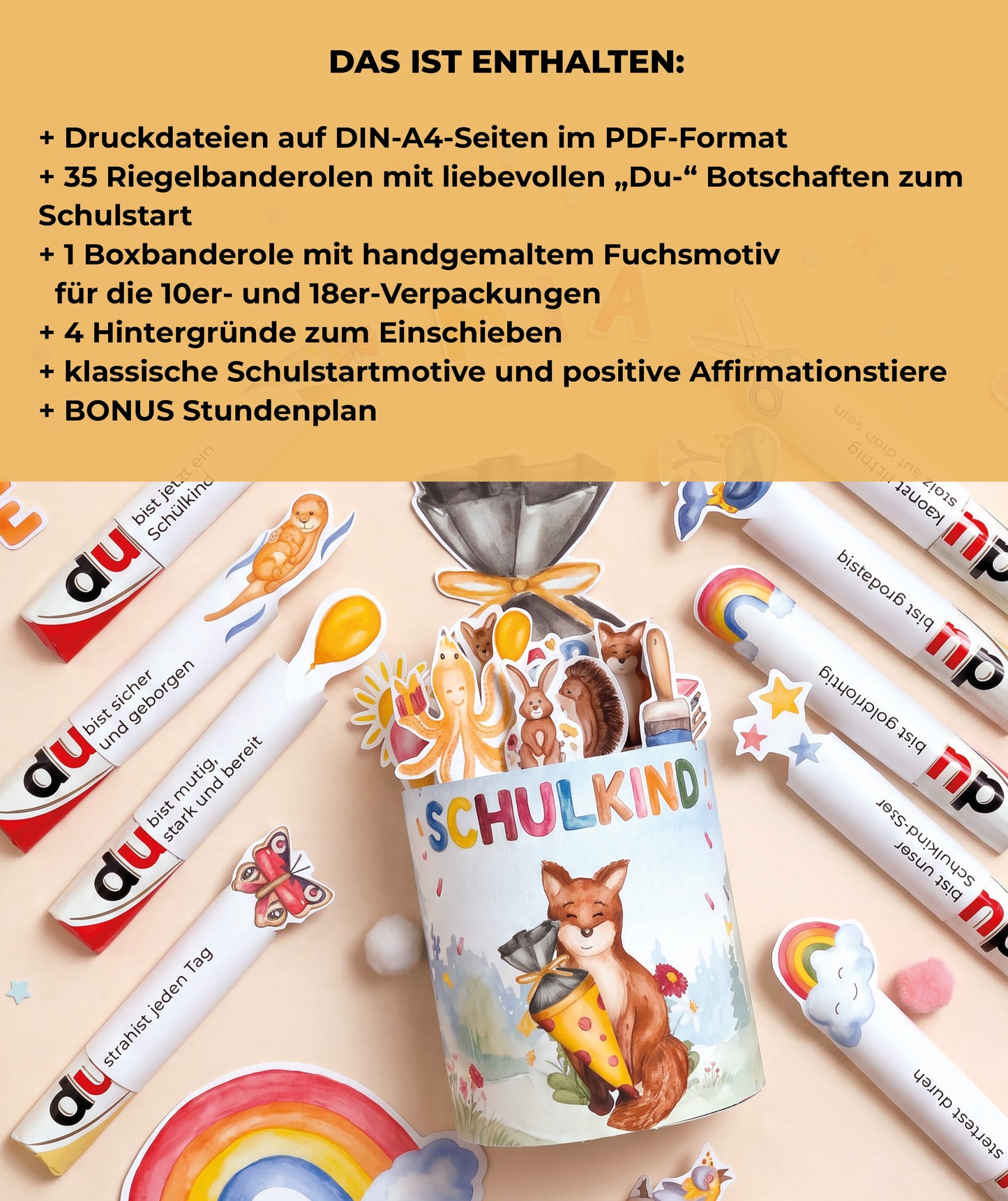Geschenk zur Einschulung – DIY-Banderolen mit Fuchsmotiv zum Ausdrucken I Druckvorlage