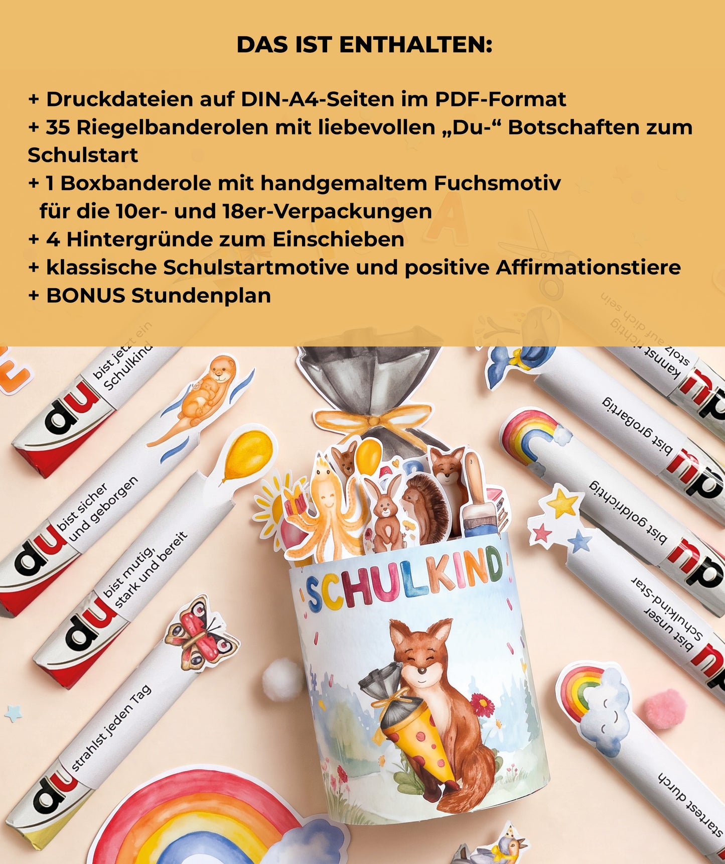 Geschenk zur Einschulung – DIY-Banderolen mit Fuchsmotiv zum Ausdrucken I Druckvorlage