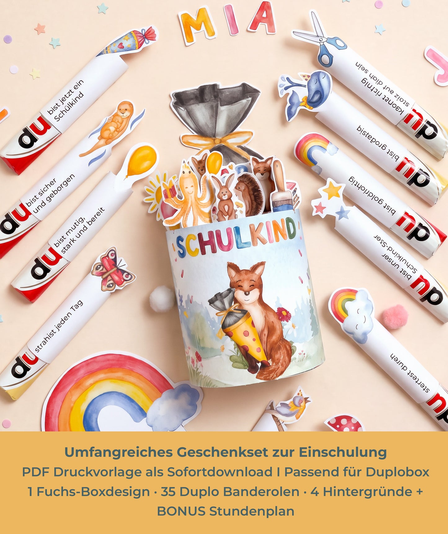 Geschenk zur Einschulung – DIY-Banderolen mit Fuchsmotiv zum Ausdrucken I Druckvorlage