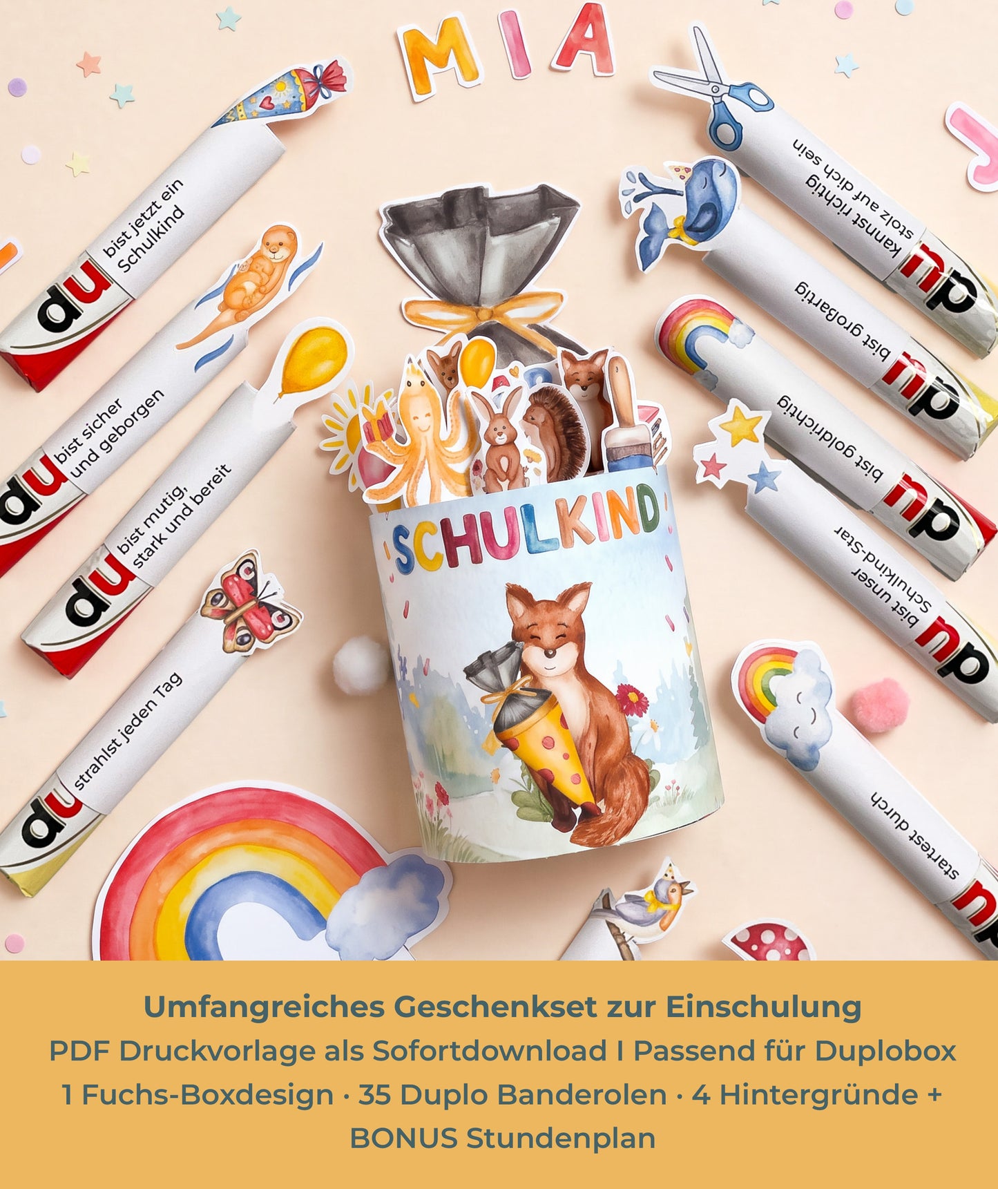 Geschenk zur Einschulung – DIY-Banderolen mit Fuchsmotiv zum Ausdrucken I Druckvorlage