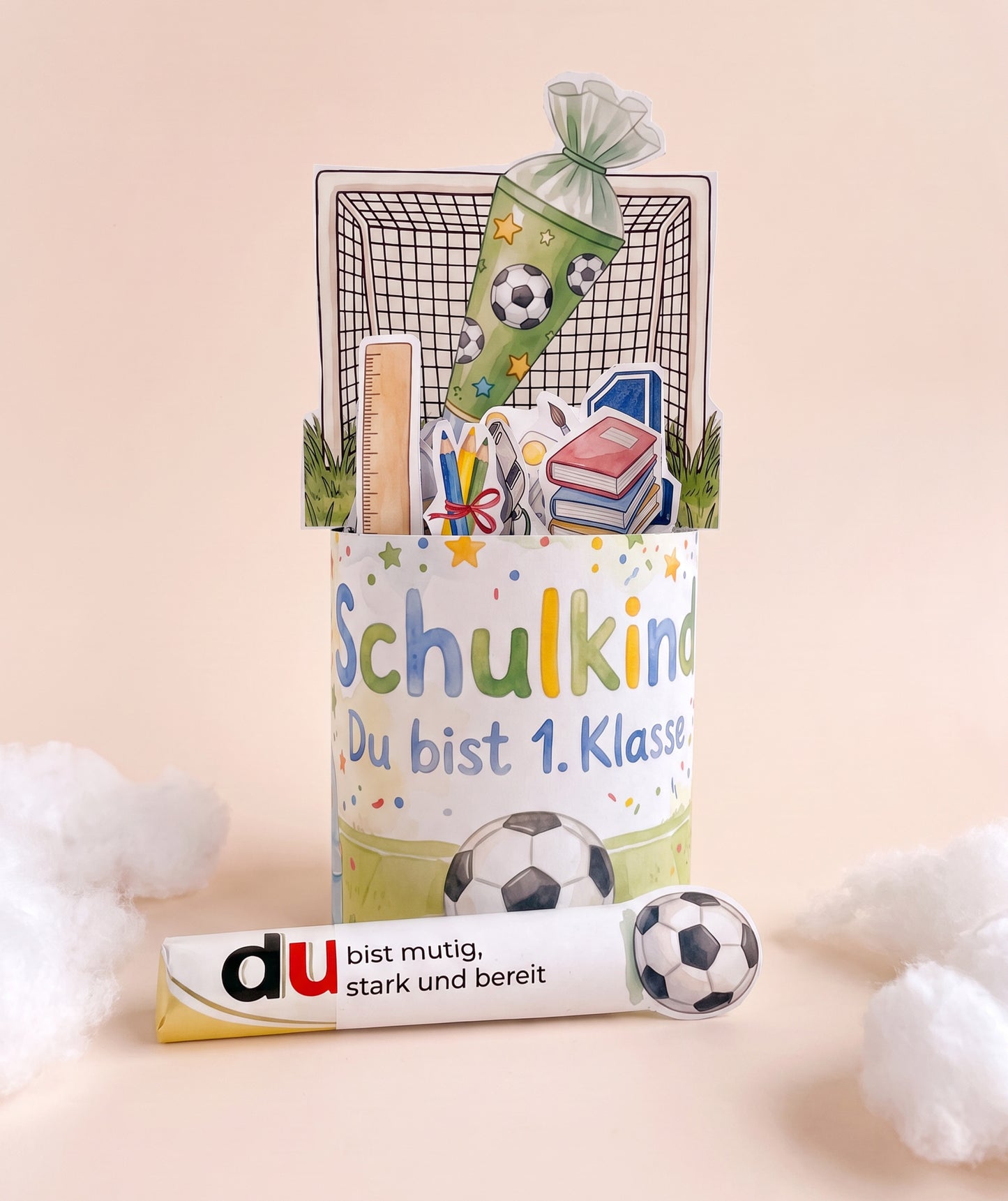Fußball-Einschulungsset mit Mutmacher-Banderolen, Alphabet & Stundenplan