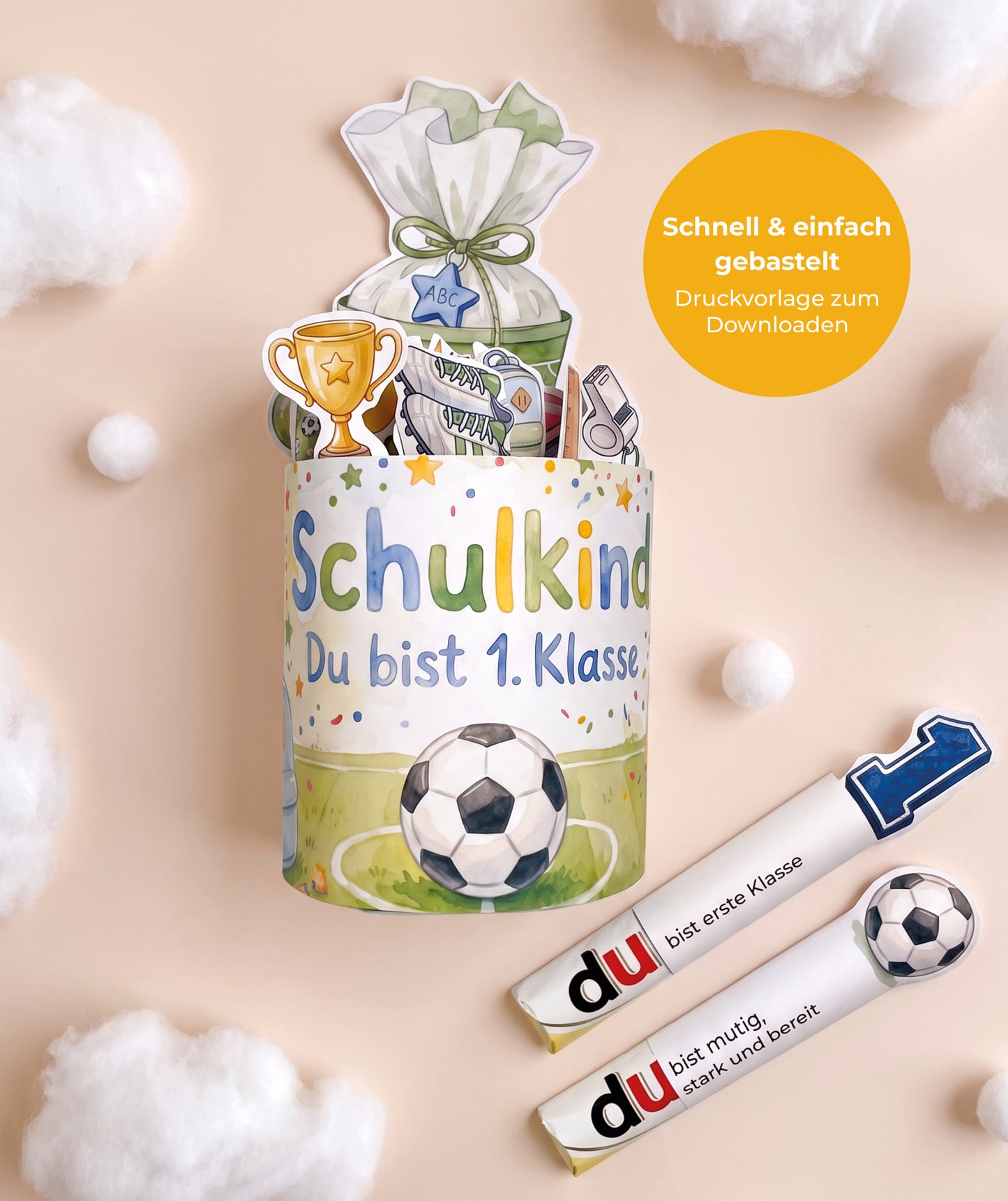 Fußball-Geschenkbox zur Einschulung – Banderolen-Set mit Stundenplan